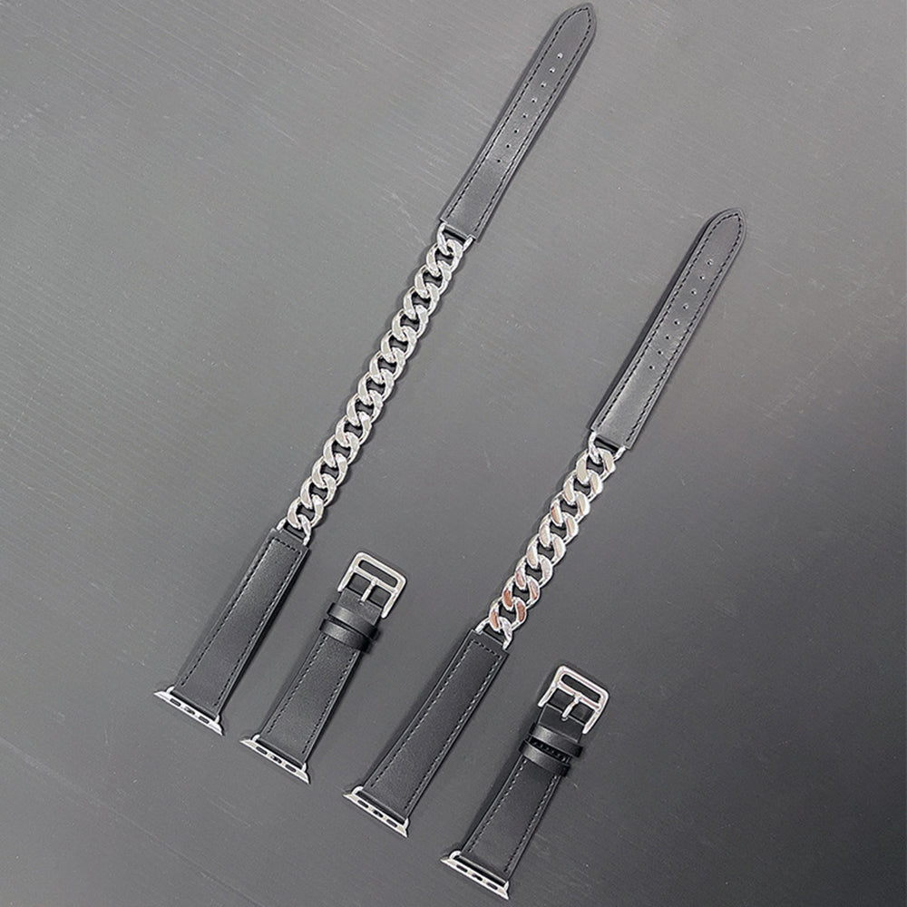 for Apple Watch Ultra 49mm / Series 7 / 8 45mm / SE / SE (2022) / 6 / 5 / 4 44mm 3 / 2 / 1 42mm Genuine Leather + Stainless Steel Watch Band Smart Watch Strap Replacement Part