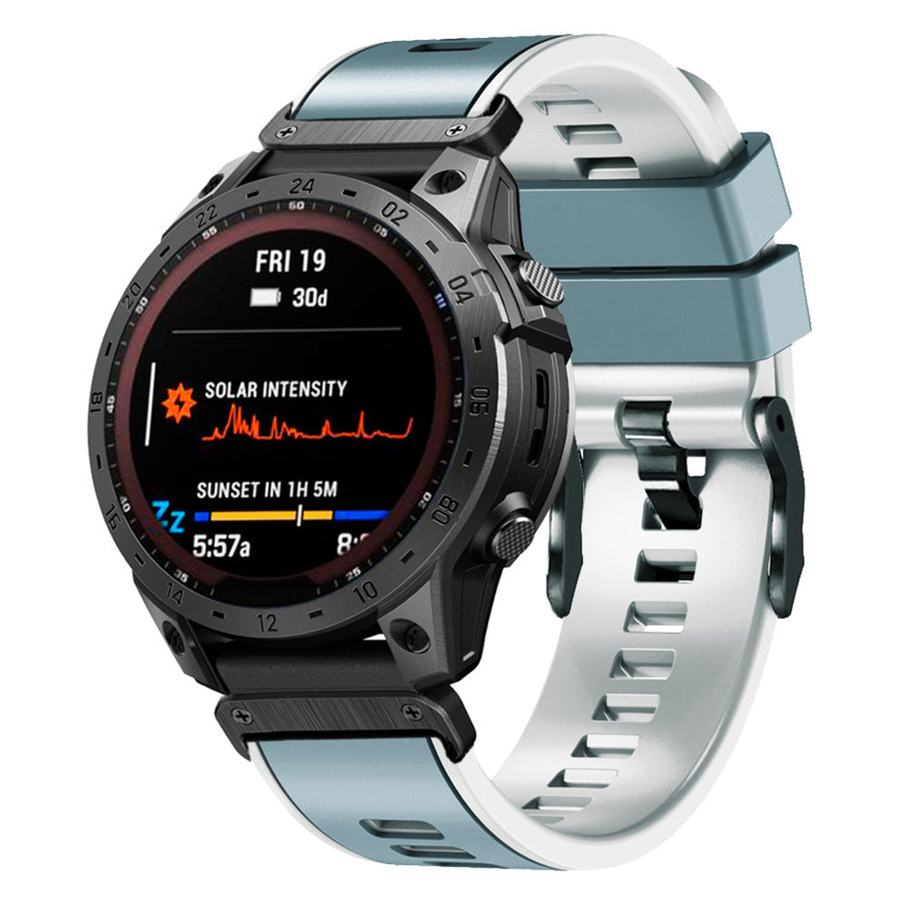 For Garmin Descent G1 / Instinct 2 Watch Strap Replacement Quick Release Dual-color Silicone Watch Band - Blue / Grayish-white