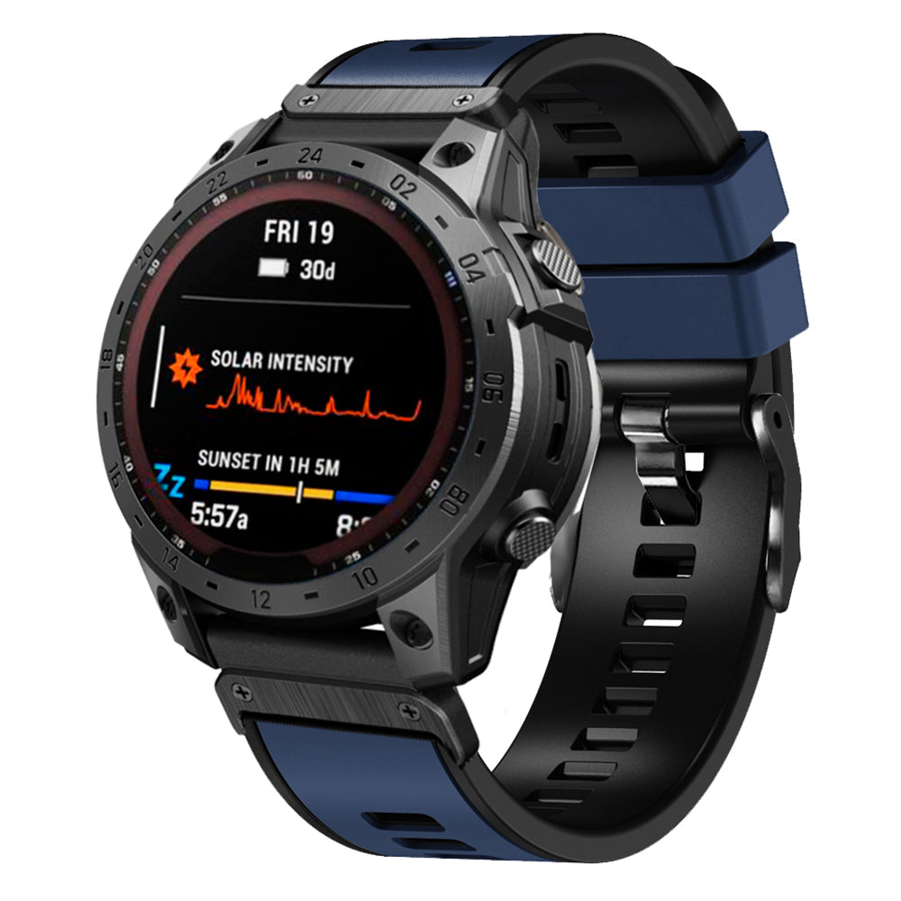 For Garmin Descent G1 / Instinct 2 Watch Strap Replacement Quick Release Dual-color Silicone Watch Band - Dark Blue / Black