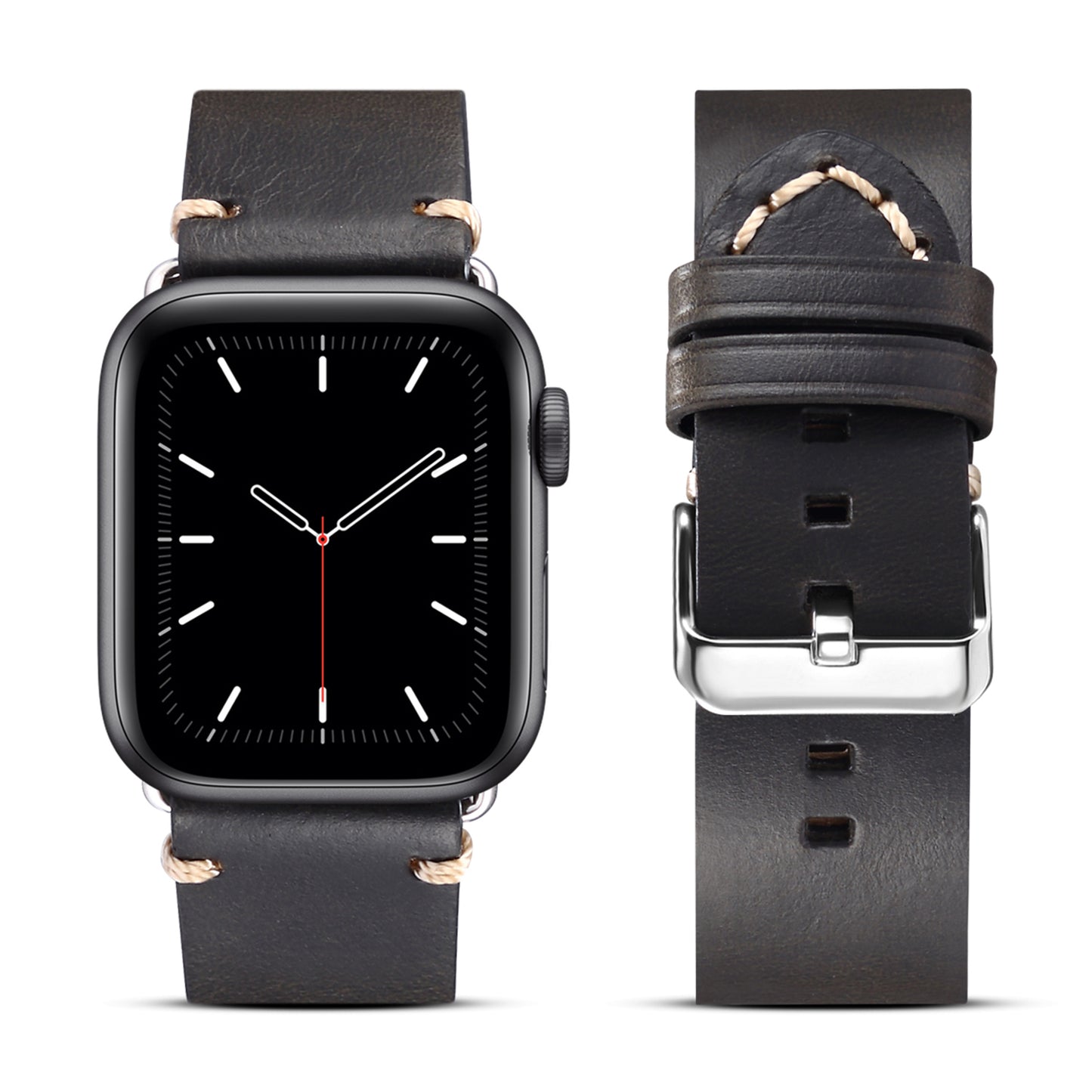 for Apple Watch Series 8 / 7 41mm / Series 6 / 5 / 4 / SE / SE (2022) 40mm / Series 3 / 2 / 1 38mm DOL Cowhide Leather Watch Band Adjustable Pin Buckle Replacement Wrist Strap - Black