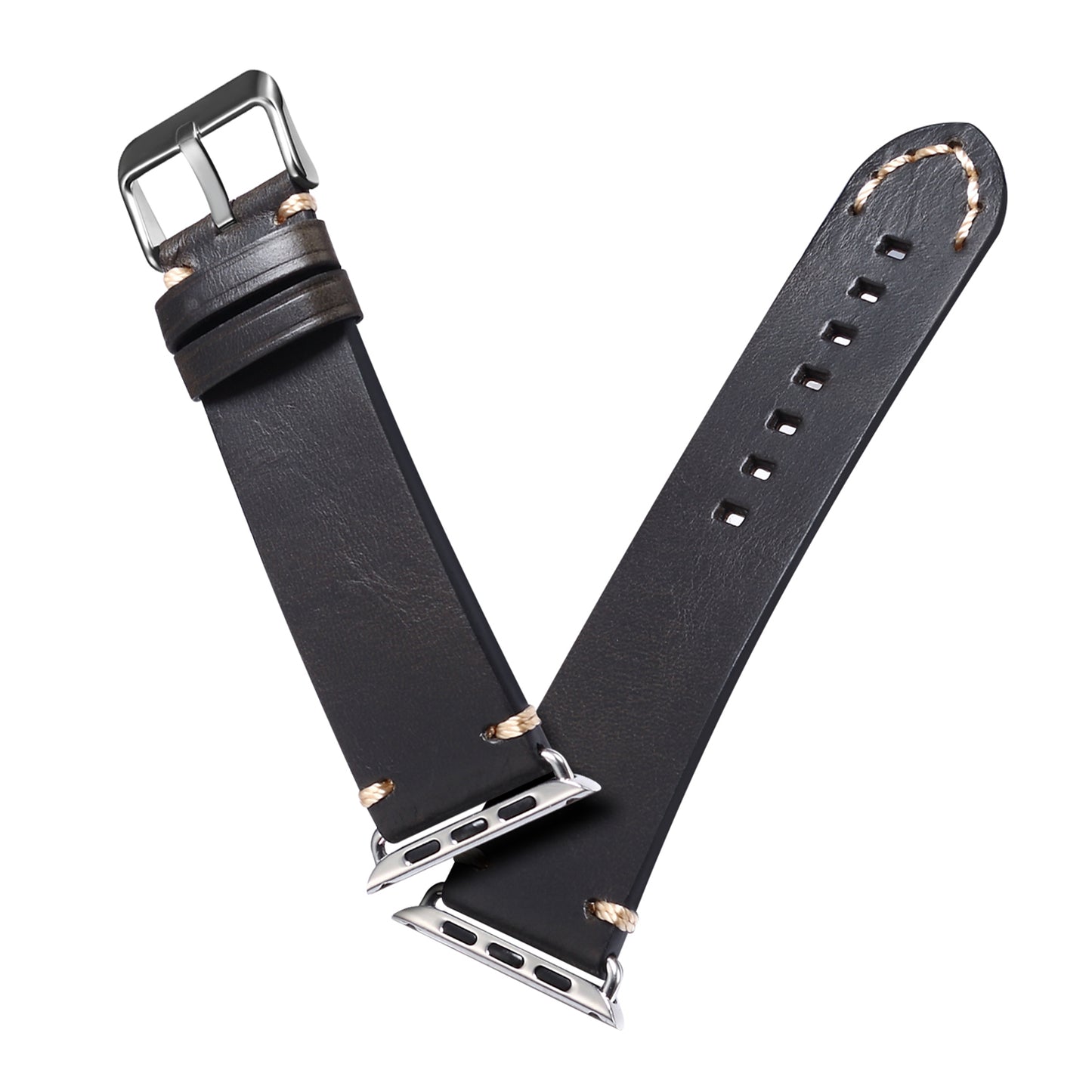 for Apple Watch Series 8 / 7 41mm / Series 6 / 5 / 4 / SE / SE (2022) 40mm / Series 3 / 2 / 1 38mm DOL Cowhide Leather Watch Band Adjustable Pin Buckle Replacement Wrist Strap - Black