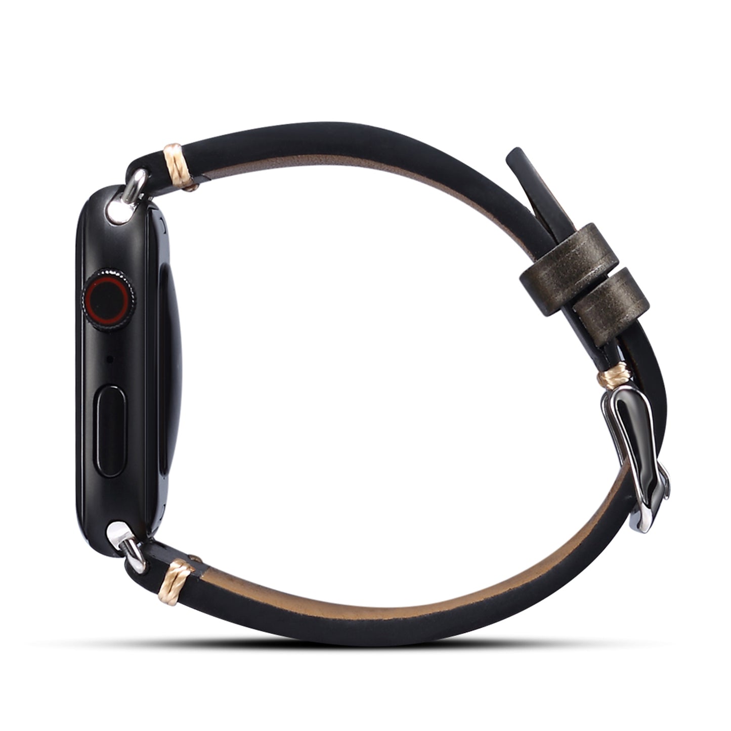 for Apple Watch Series 8 / 7 41mm / Series 6 / 5 / 4 / SE / SE (2022) 40mm / Series 3 / 2 / 1 38mm DOL Cowhide Leather Watch Band Adjustable Pin Buckle Replacement Wrist Strap - Black