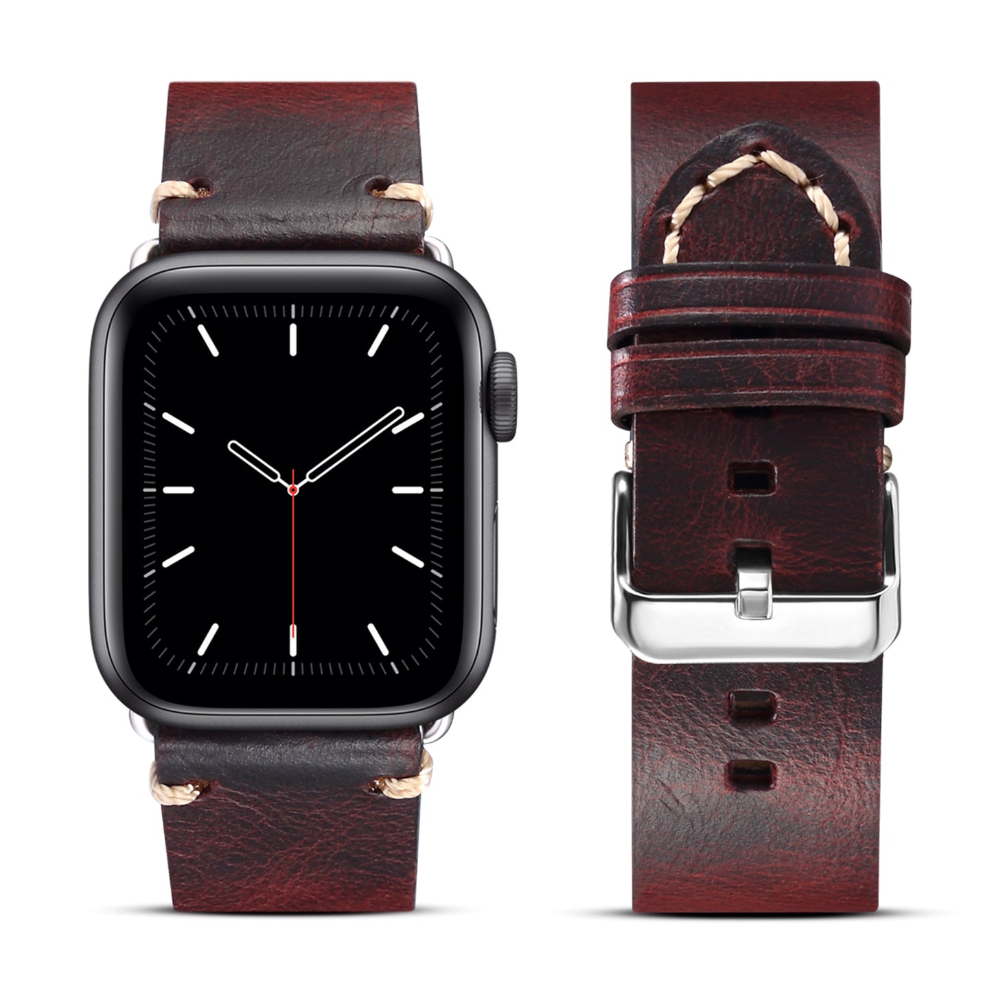 for Apple Watch Series 8 / 7 41mm / Series 6 / 5 / 4 / SE / SE (2022) 40mm / Series 3 / 2 / 1 38mm DOL Cowhide Leather Watch Band Adjustable Pin Buckle Replacement Wrist Strap - Wine Red