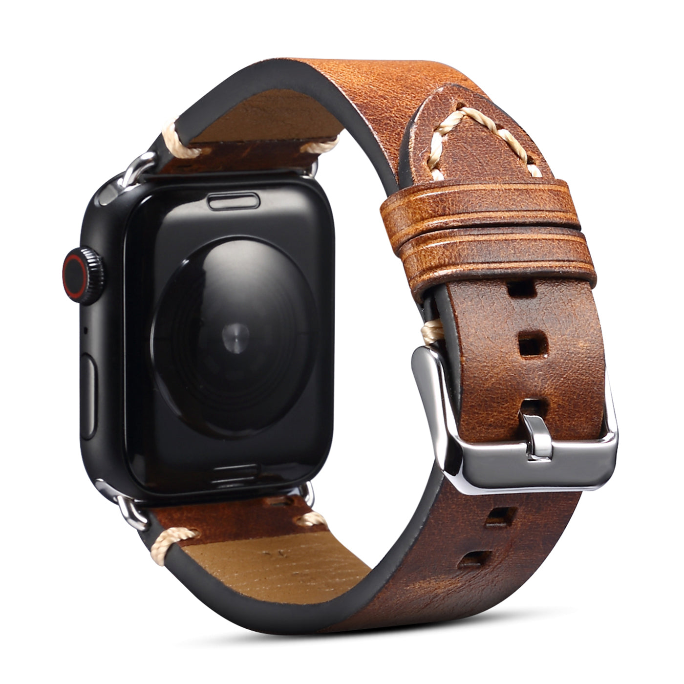 for Apple Watch Series 8 Aluminum / 8 / 7 45mm / Series 6 / 5 / 4 / SE / SE (2022) 44mm / Series 3 / 2 / 1 42mm DOL Waxy Cowhide Leather Watch Band Adjustable Pin Buckle Wrist Strap Replacement - Brown