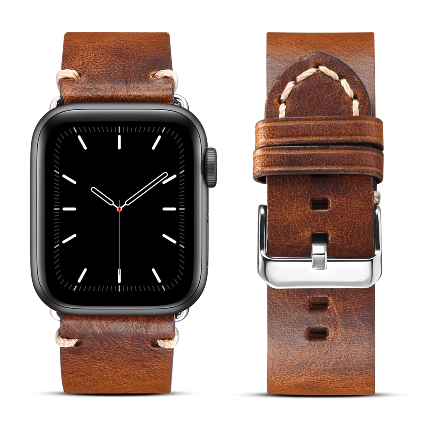 for Apple Watch Series 8 Aluminum / 8 / 7 45mm / Series 6 / 5 / 4 / SE / SE (2022) 44mm / Series 3 / 2 / 1 42mm DOL Waxy Cowhide Leather Watch Band Adjustable Pin Buckle Wrist Strap Replacement - Brown