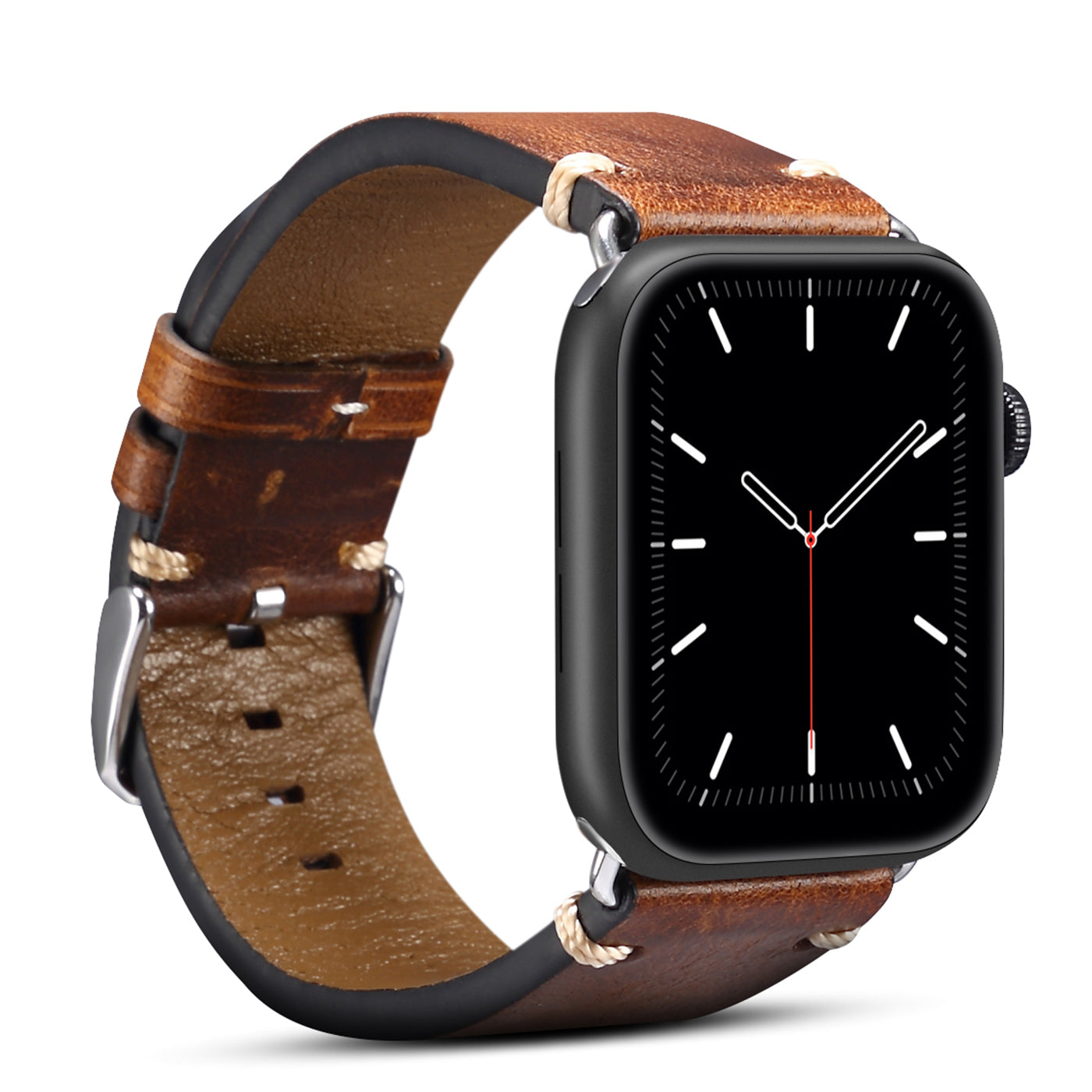 for Apple Watch Series 8 Aluminum / 8 / 7 45mm / Series 6 / 5 / 4 / SE / SE (2022) 44mm / Series 3 / 2 / 1 42mm DOL Waxy Cowhide Leather Watch Band Adjustable Pin Buckle Wrist Strap Replacement - Brown