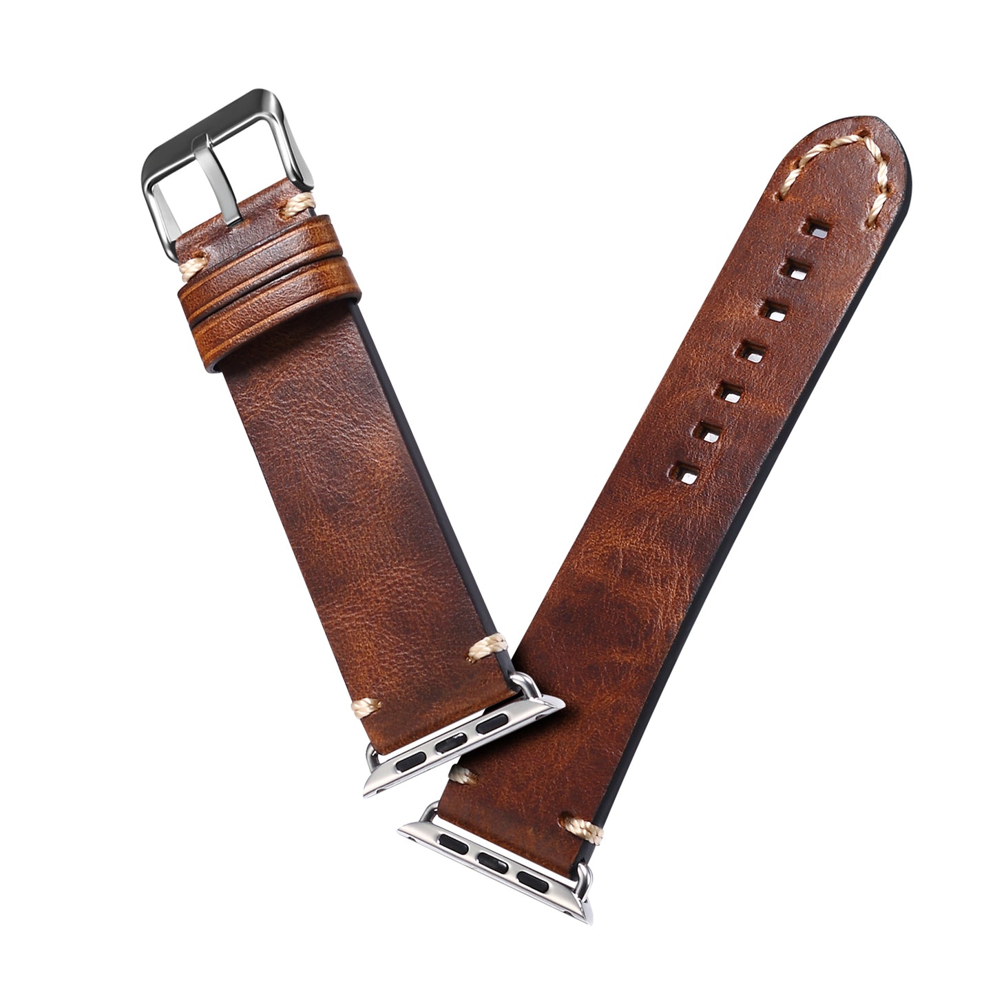 for Apple Watch Series 8 Aluminum / 8 / 7 45mm / Series 6 / 5 / 4 / SE / SE (2022) 44mm / Series 3 / 2 / 1 42mm DOL Waxy Cowhide Leather Watch Band Adjustable Pin Buckle Wrist Strap Replacement - Brown