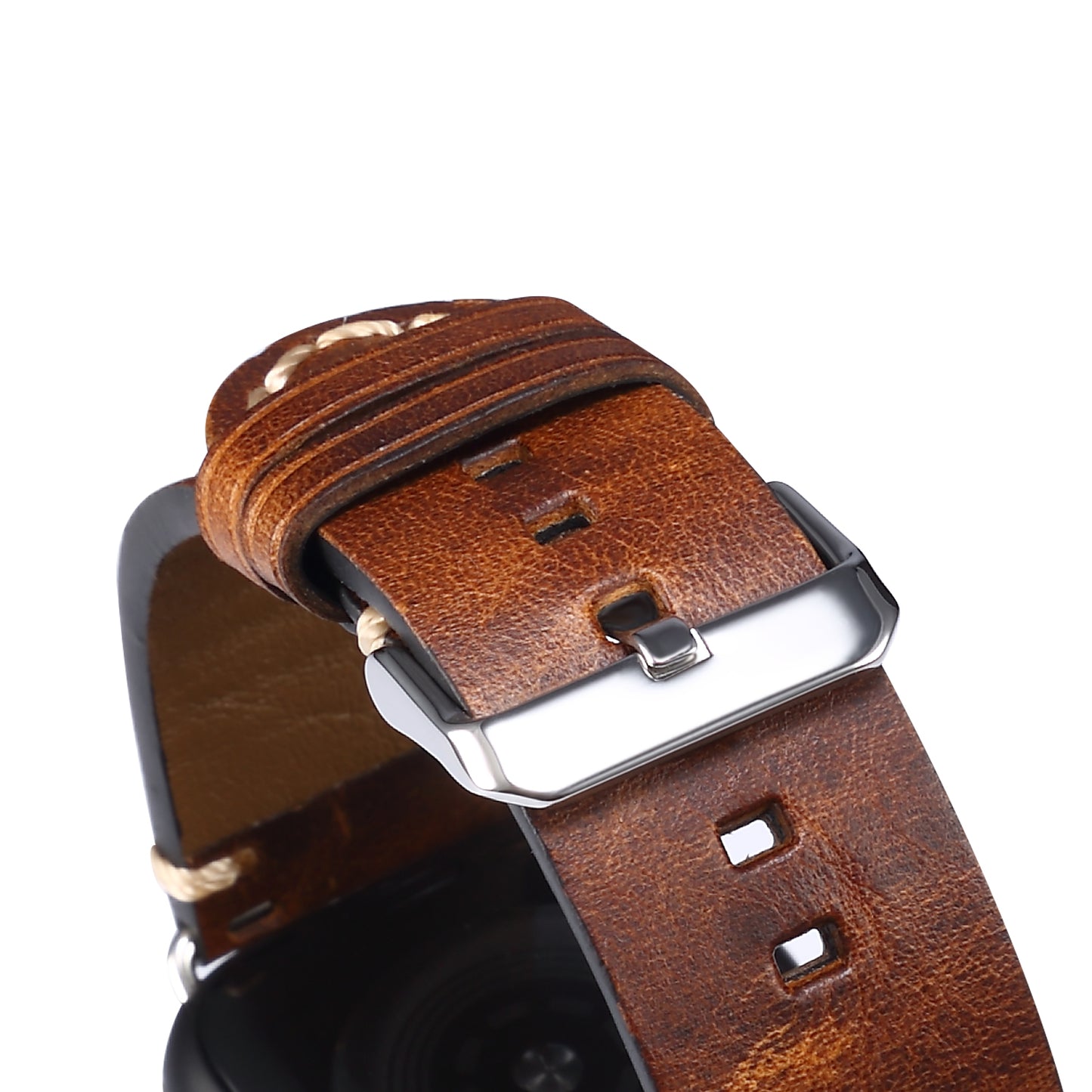for Apple Watch Series 8 Aluminum / 8 / 7 45mm / Series 6 / 5 / 4 / SE / SE (2022) 44mm / Series 3 / 2 / 1 42mm DOL Waxy Cowhide Leather Watch Band Adjustable Pin Buckle Wrist Strap Replacement - Brown