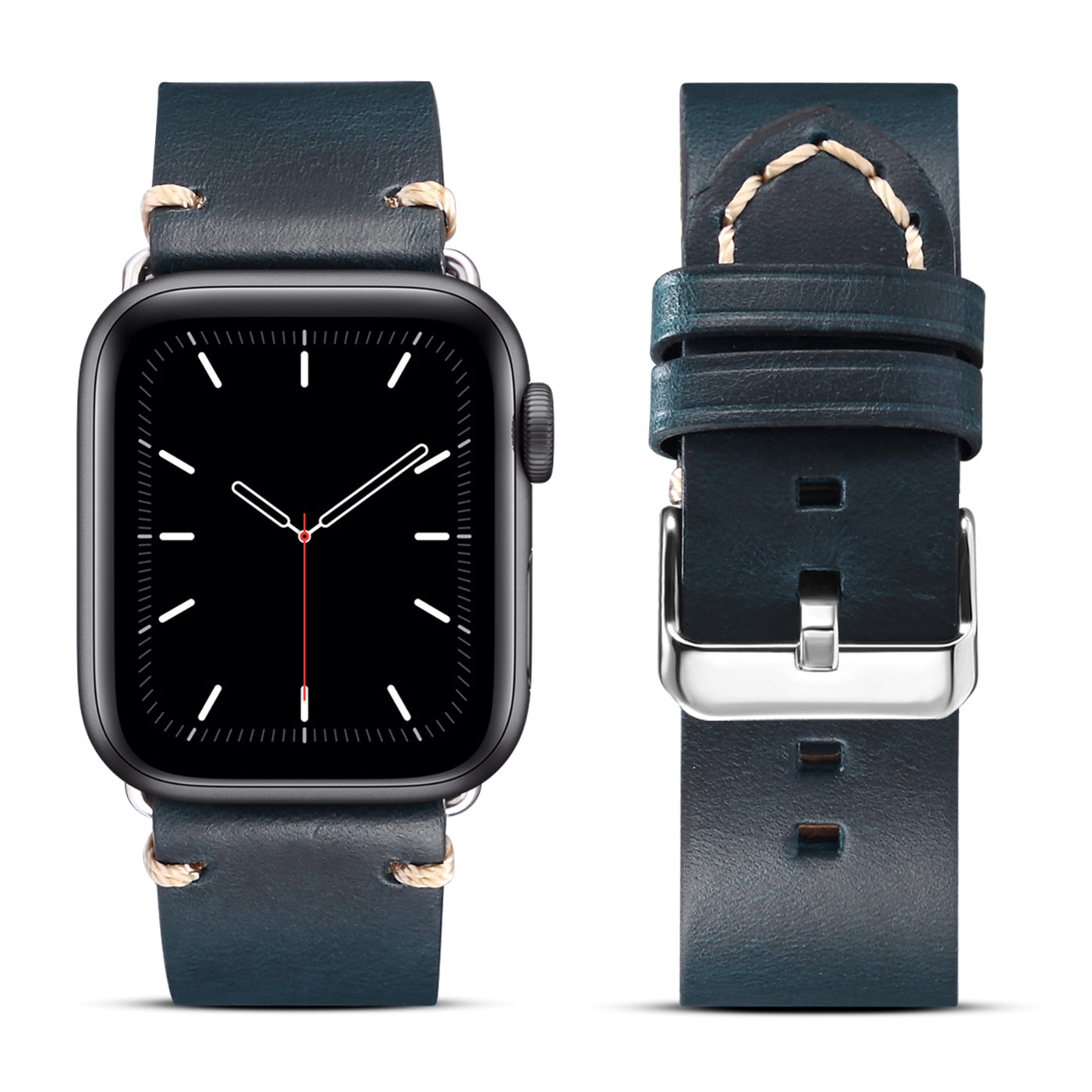 for Apple Watch Series 8 Aluminum / 8 / 7 45mm / Series 6 / 5 / 4 / SE / SE (2022) 44mm / Series 3 / 2 / 1 42mm DOL Waxy Cowhide Leather Watch Band Adjustable Pin Buckle Wrist Strap Replacement - Blue