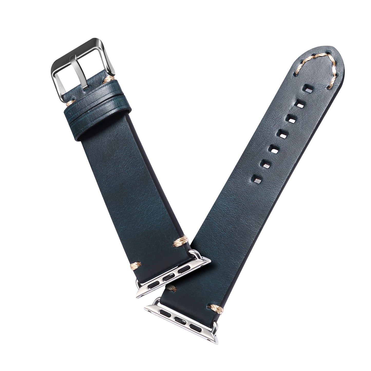 for Apple Watch Series 8 Aluminum / 8 / 7 45mm / Series 6 / 5 / 4 / SE / SE (2022) 44mm / Series 3 / 2 / 1 42mm DOL Waxy Cowhide Leather Watch Band Adjustable Pin Buckle Wrist Strap Replacement - Blue