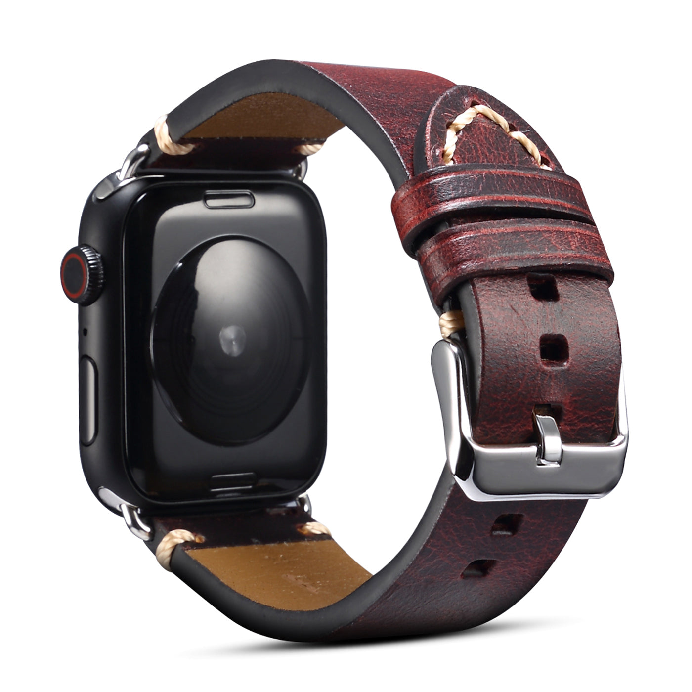 for Apple Watch Series 8 Aluminum / 8 / 7 45mm / Series 6 / 5 / 4 / SE / SE (2022) 44mm / Series 3 / 2 / 1 42mm DOL Waxy Cowhide Leather Watch Band Adjustable Pin Buckle Wrist Strap Replacement - Wine Red