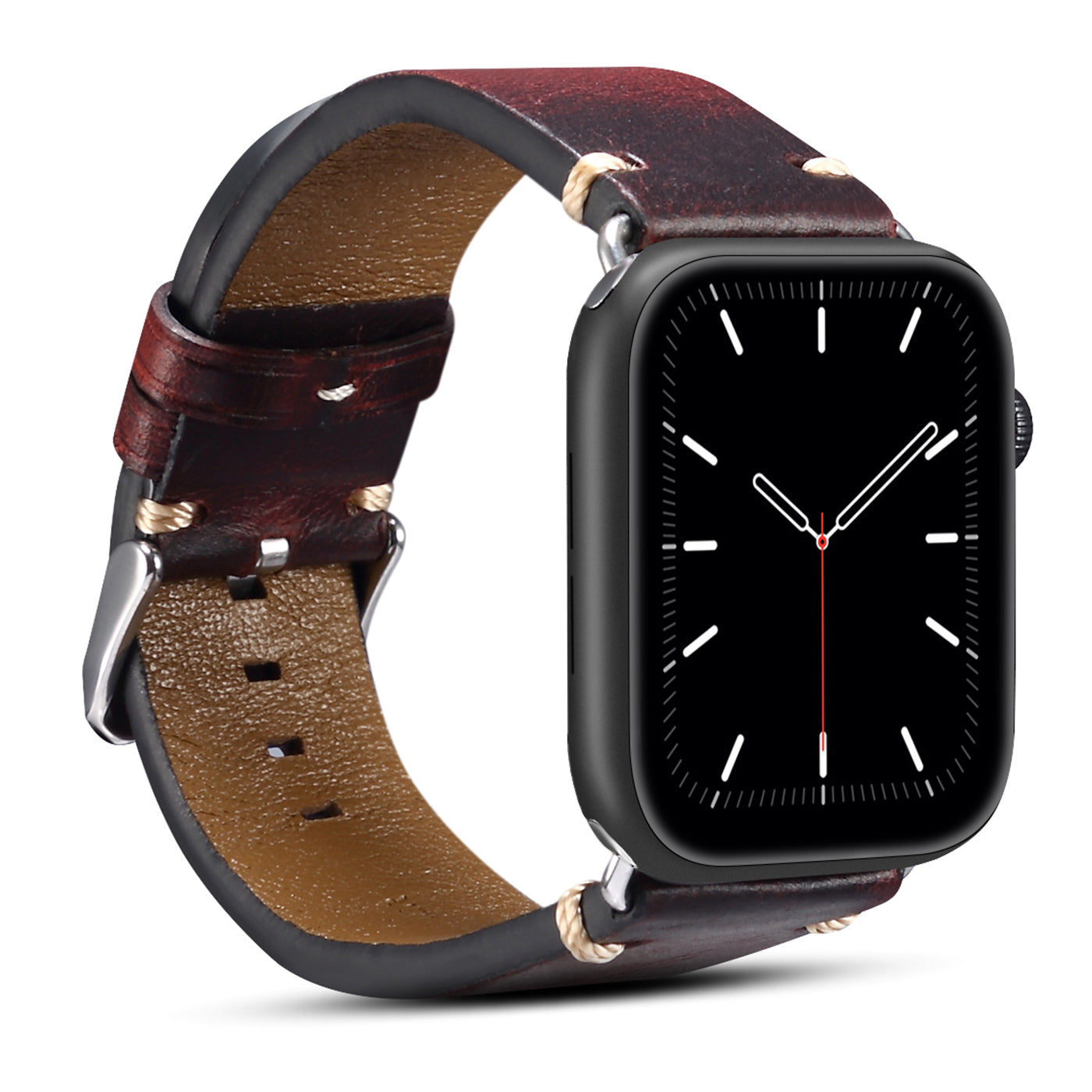 for Apple Watch Series 8 Aluminum / 8 / 7 45mm / Series 6 / 5 / 4 / SE / SE (2022) 44mm / Series 3 / 2 / 1 42mm DOL Waxy Cowhide Leather Watch Band Adjustable Pin Buckle Wrist Strap Replacement - Wine Red