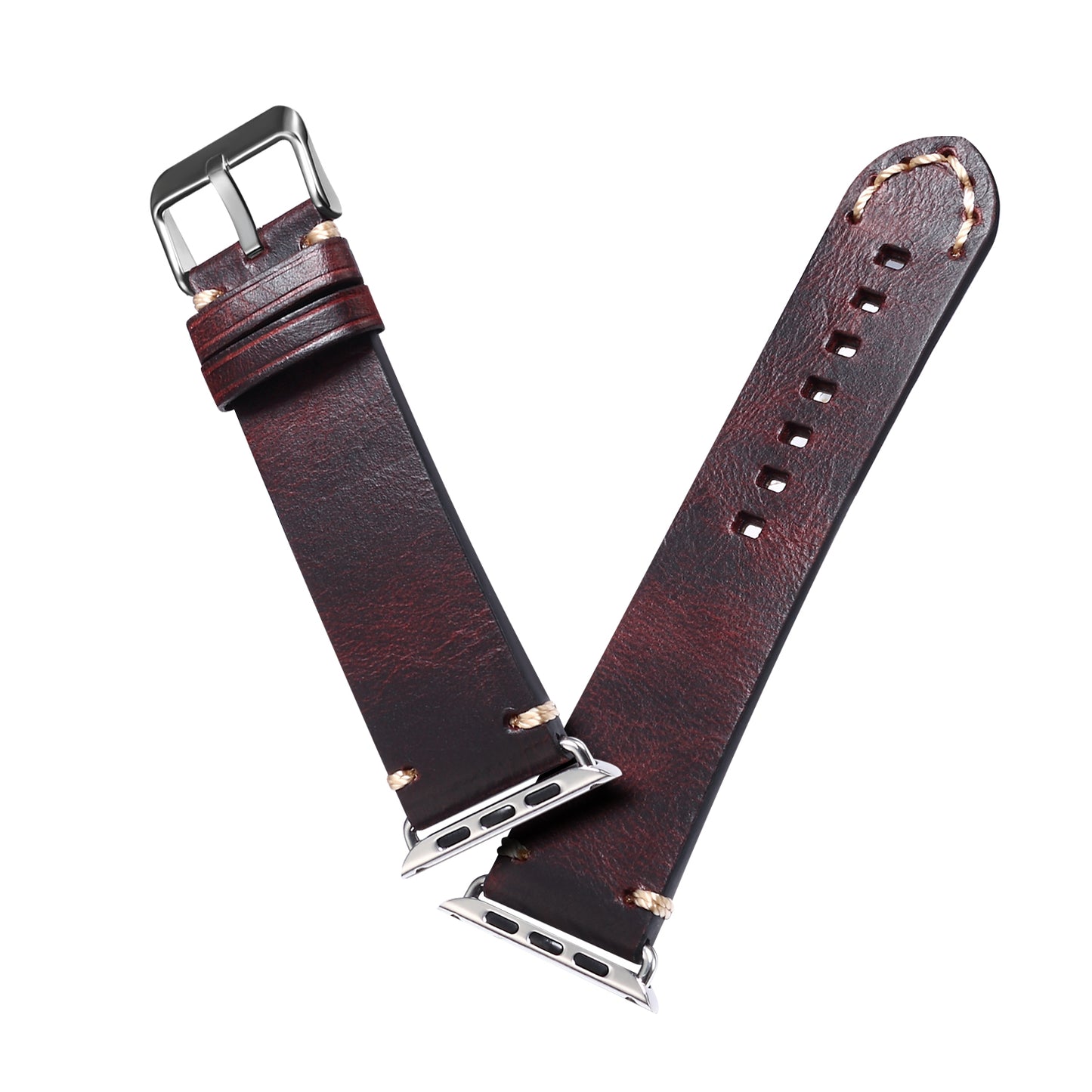 for Apple Watch Series 8 Aluminum / 8 / 7 45mm / Series 6 / 5 / 4 / SE / SE (2022) 44mm / Series 3 / 2 / 1 42mm DOL Waxy Cowhide Leather Watch Band Adjustable Pin Buckle Wrist Strap Replacement - Wine Red