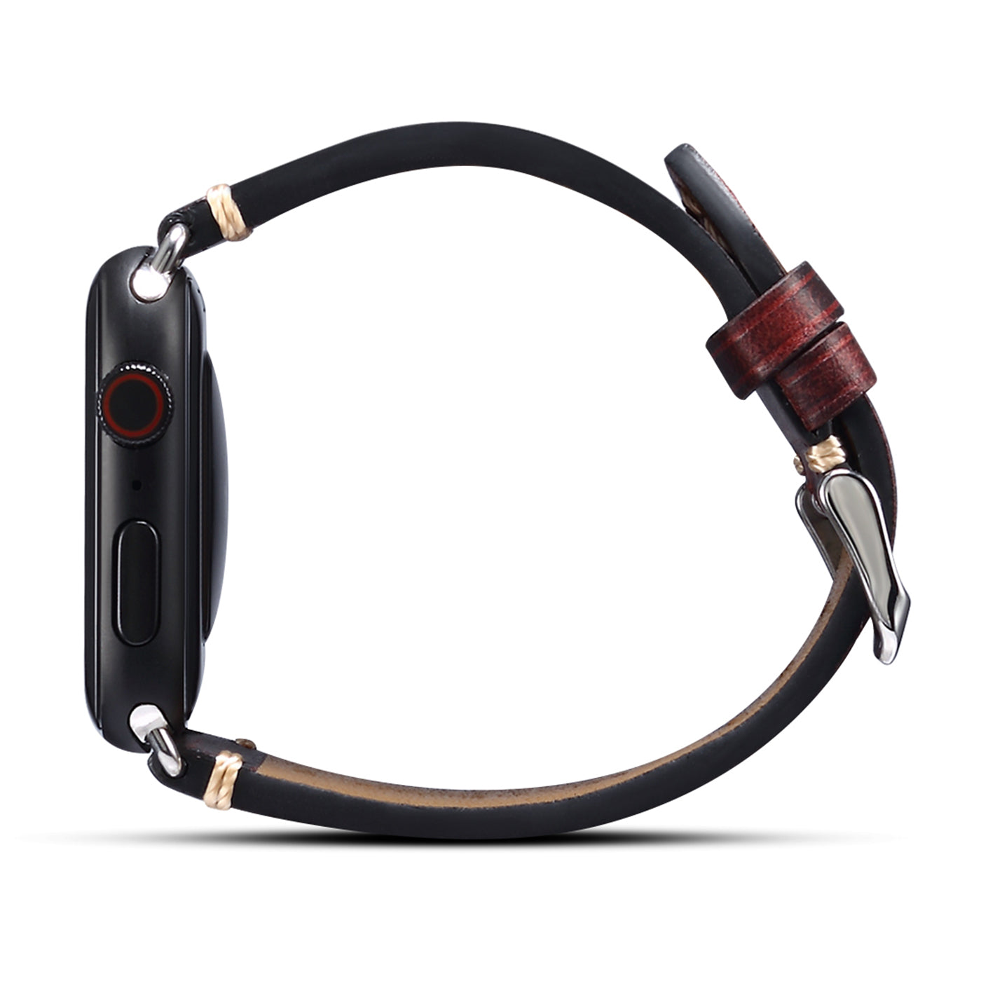 for Apple Watch Series 8 Aluminum / 8 / 7 45mm / Series 6 / 5 / 4 / SE / SE (2022) 44mm / Series 3 / 2 / 1 42mm DOL Waxy Cowhide Leather Watch Band Adjustable Pin Buckle Wrist Strap Replacement - Wine Red