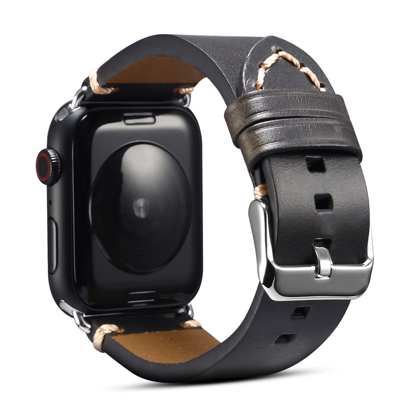 for Apple Watch Series 8 Aluminum / 8 / 7 45mm / Series 6 / 5 / 4 / SE / SE (2022) 44mm / Series 3 / 2 / 1 42mm DOL Waxy Cowhide Leather Watch Band Adjustable Pin Buckle Wrist Strap Replacement - Black