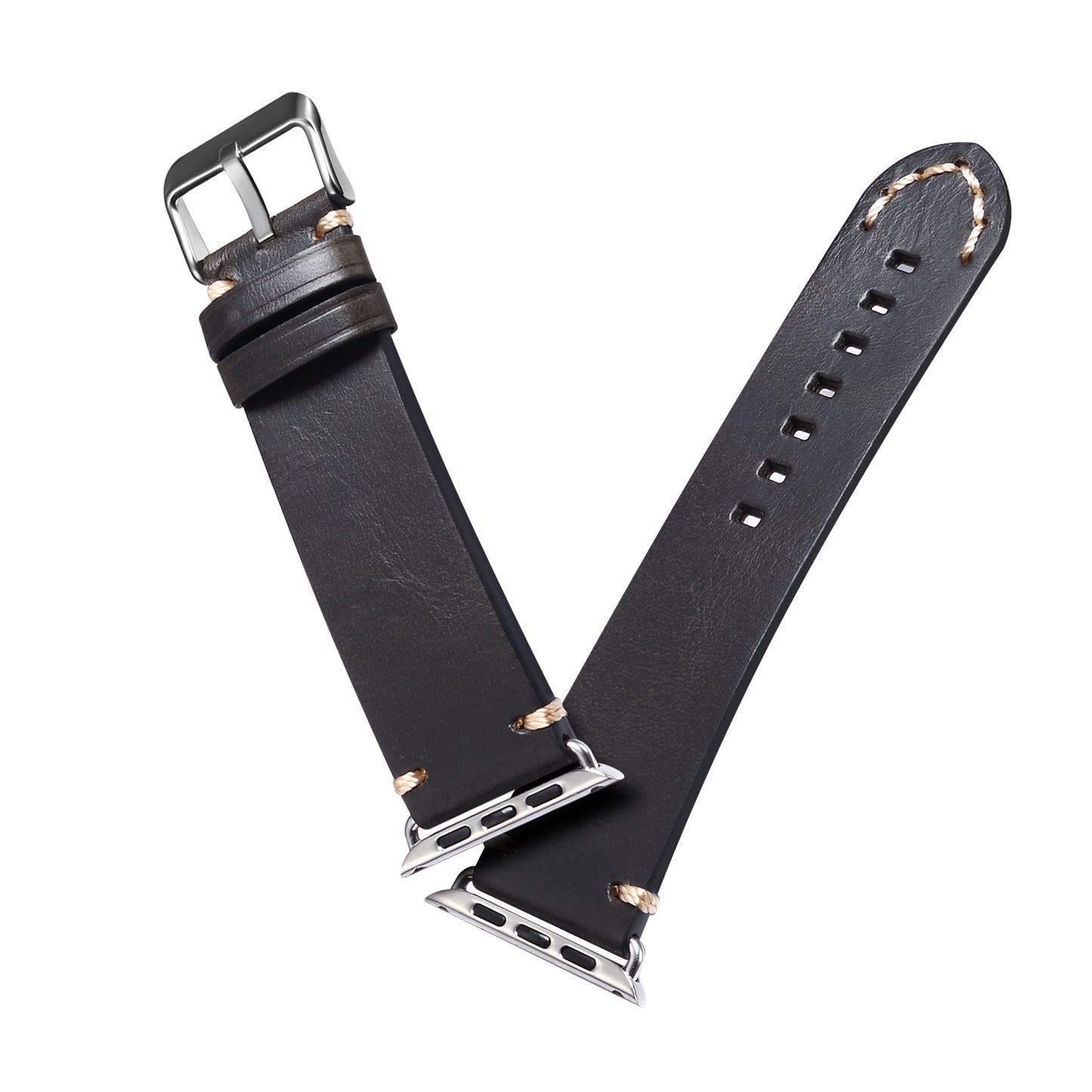 for Apple Watch Series 8 Aluminum / 8 / 7 45mm / Series 6 / 5 / 4 / SE / SE (2022) 44mm / Series 3 / 2 / 1 42mm DOL Waxy Cowhide Leather Watch Band Adjustable Pin Buckle Wrist Strap Replacement - Black