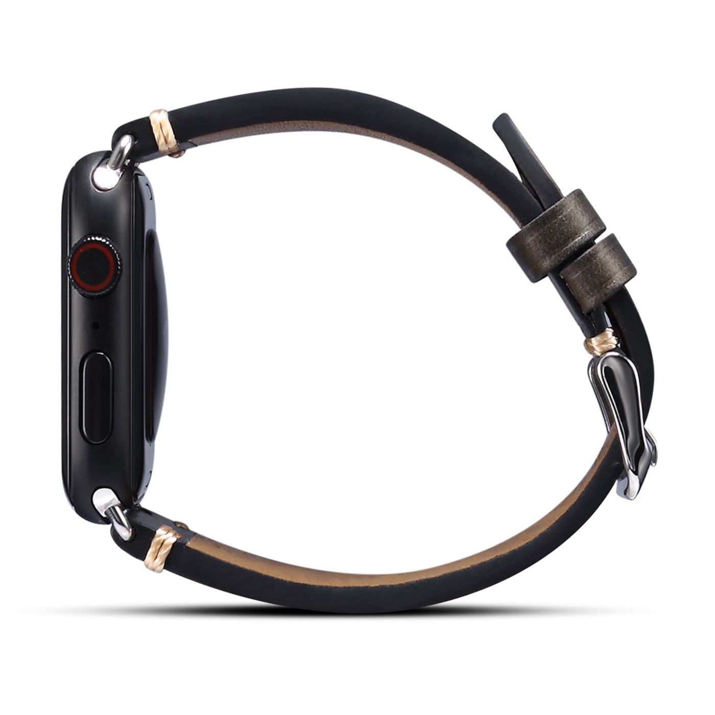 for Apple Watch Series 8 Aluminum / 8 / 7 45mm / Series 6 / 5 / 4 / SE / SE (2022) 44mm / Series 3 / 2 / 1 42mm DOL Waxy Cowhide Leather Watch Band Adjustable Pin Buckle Wrist Strap Replacement - Black