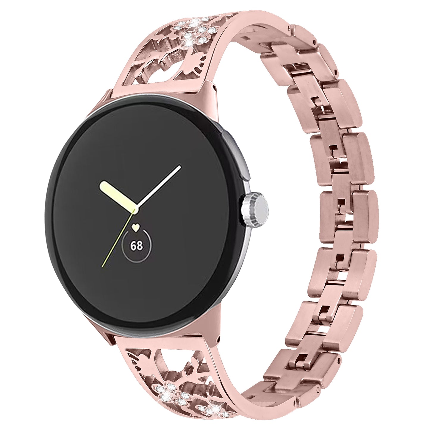 For Google Pixel Watch 304 Stainless Steel Bracelet Rhinestone Decor Plum Wrist Strap Detachable Watch Band - Rose Pink