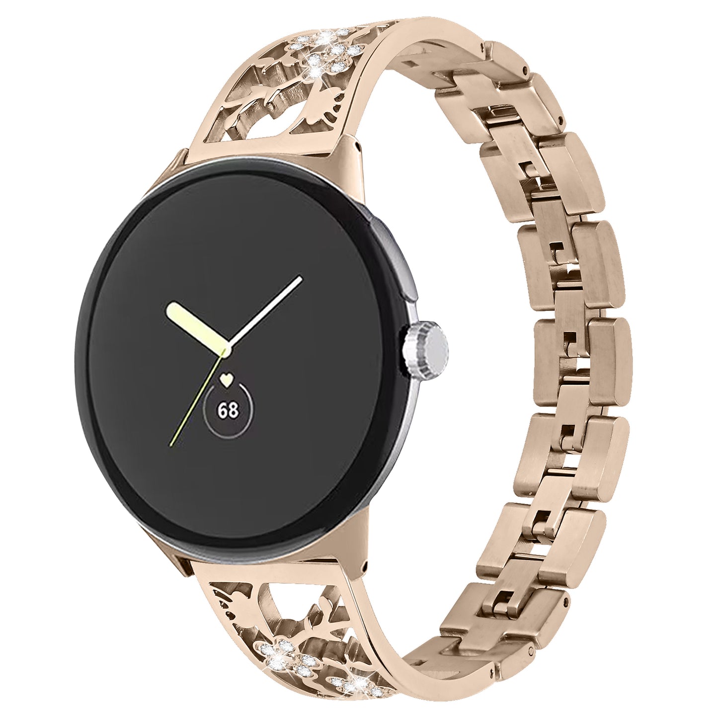 For Google Pixel Watch 304 Stainless Steel Bracelet Rhinestone Decor Plum Wrist Strap Detachable Watch Band - Champagne Gold