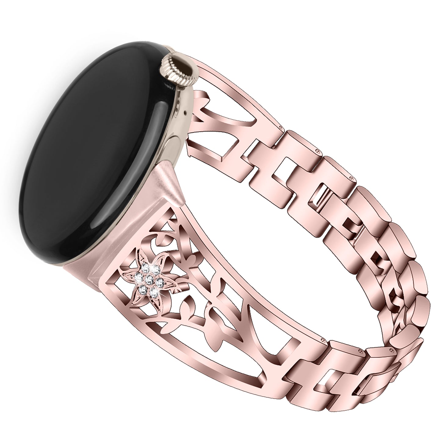 Metal Watch Band for Google Pixel Watch Rhinestone Decorated Watch Strap - Rose Pink