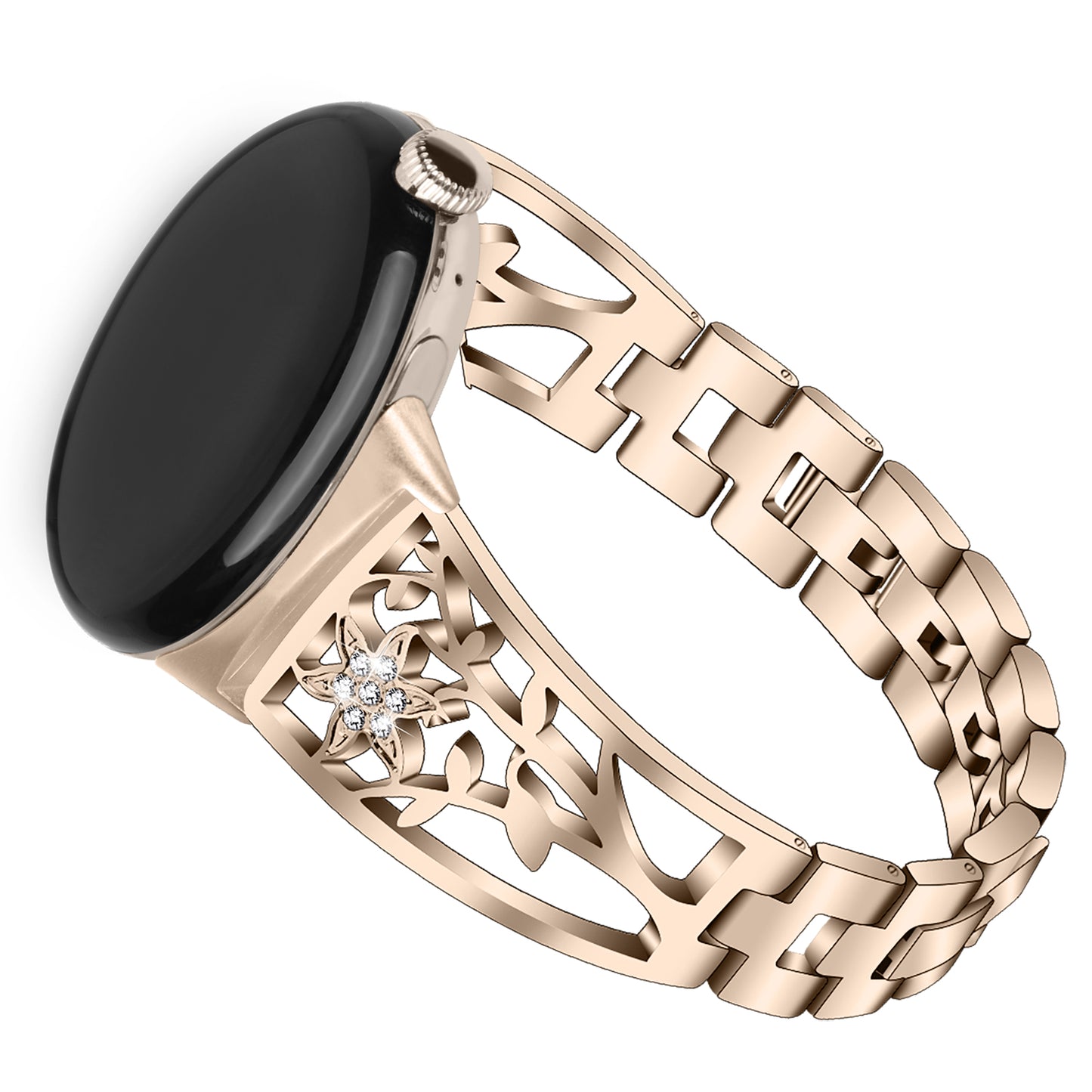 Metal Watch Band for Google Pixel Watch Rhinestone Decorated Watch Strap - Champagne Gold