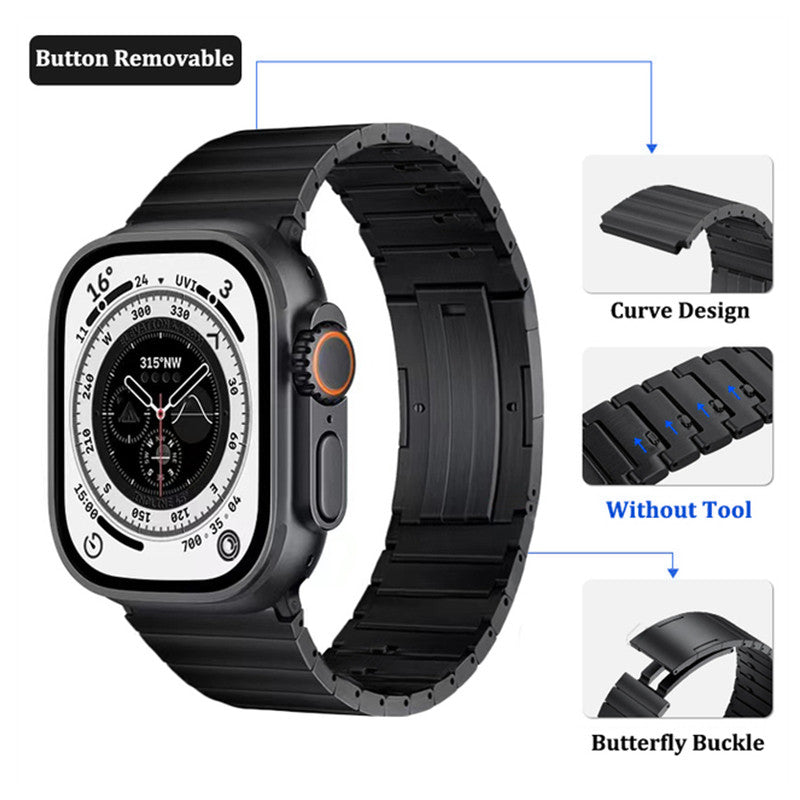 Titanium Steel Band For Apple Watch Series 8 7 41mm / Series 6 5 4 SE (2022) SE 40mm / Series 3 2 1 38mm Quick Release Watch Strap - Black