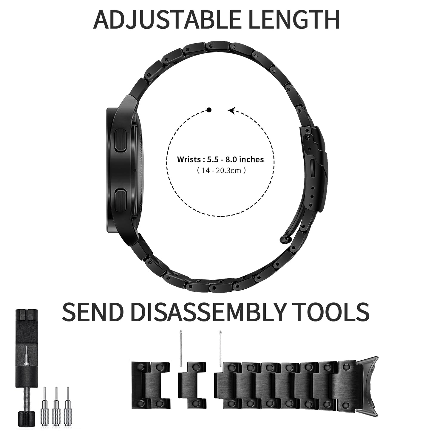 For Samsung Galaxy Watch4 Active 40mm 44mm / Watch4 Classic 42mm 46mm Smart Watch Strap 20mm Stainless Steel Watchband - Black