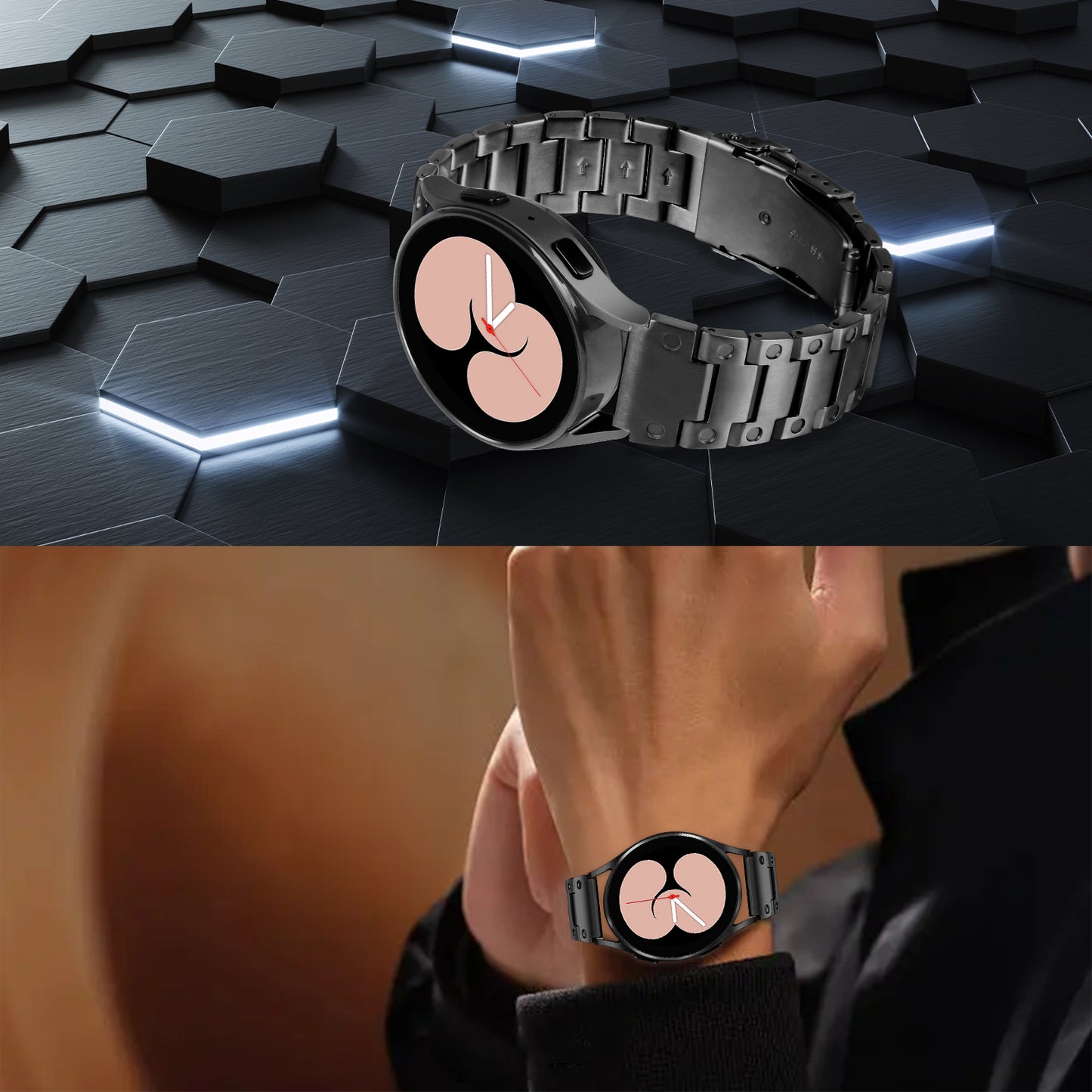 For Samsung Galaxy Watch4 Active 40mm 44mm / Watch4 Classic 42mm 46mm Smart Watch Strap 20mm Stainless Steel Watchband - Black