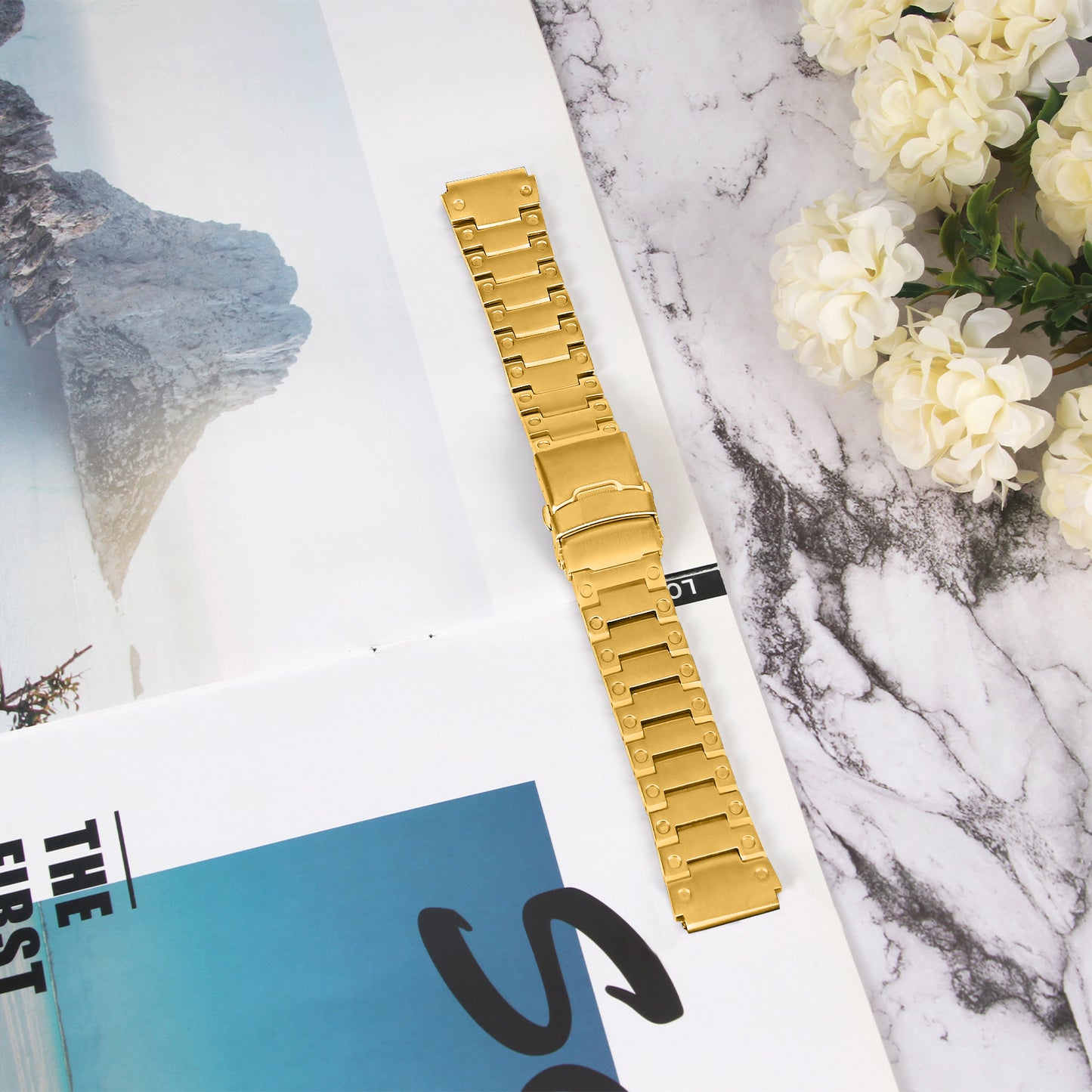 For Samsung Galaxy Watch4 Active 40mm 44mm / Watch4 Classic 42mm 46mm Smart Watch Strap 20mm Stainless Steel Watchband - Gold