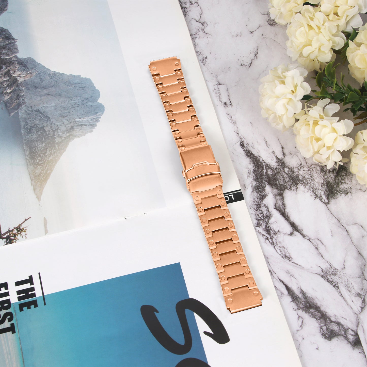 For Samsung Galaxy Watch4 Active 40mm 44mm / Watch4 Classic 42mm 46mm Smart Watch Strap 20mm Stainless Steel Watchband - Rose Gold