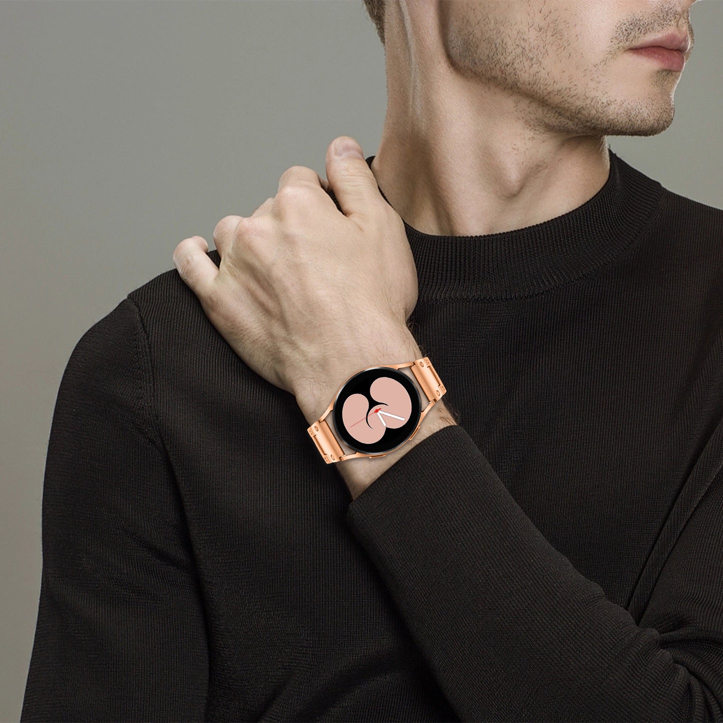 For Samsung Galaxy Watch4 Active 40mm 44mm / Watch4 Classic 42mm 46mm Smart Watch Strap 20mm Stainless Steel Watchband - Rose Gold