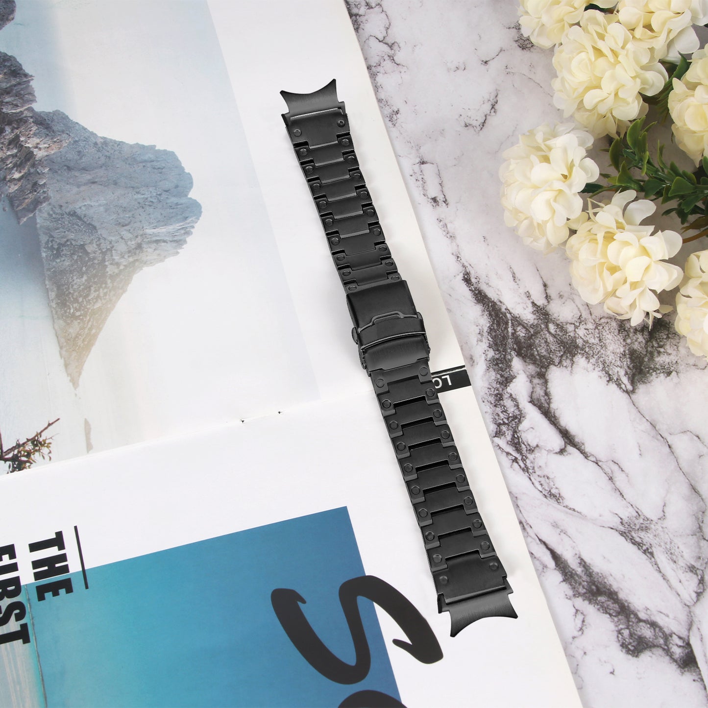 For Samsung Galaxy Watch 5 Active 40mm 44mm / Watch 5 Pro 45mm Watchband Replacement Stainless Steel Wrist Strap - Black