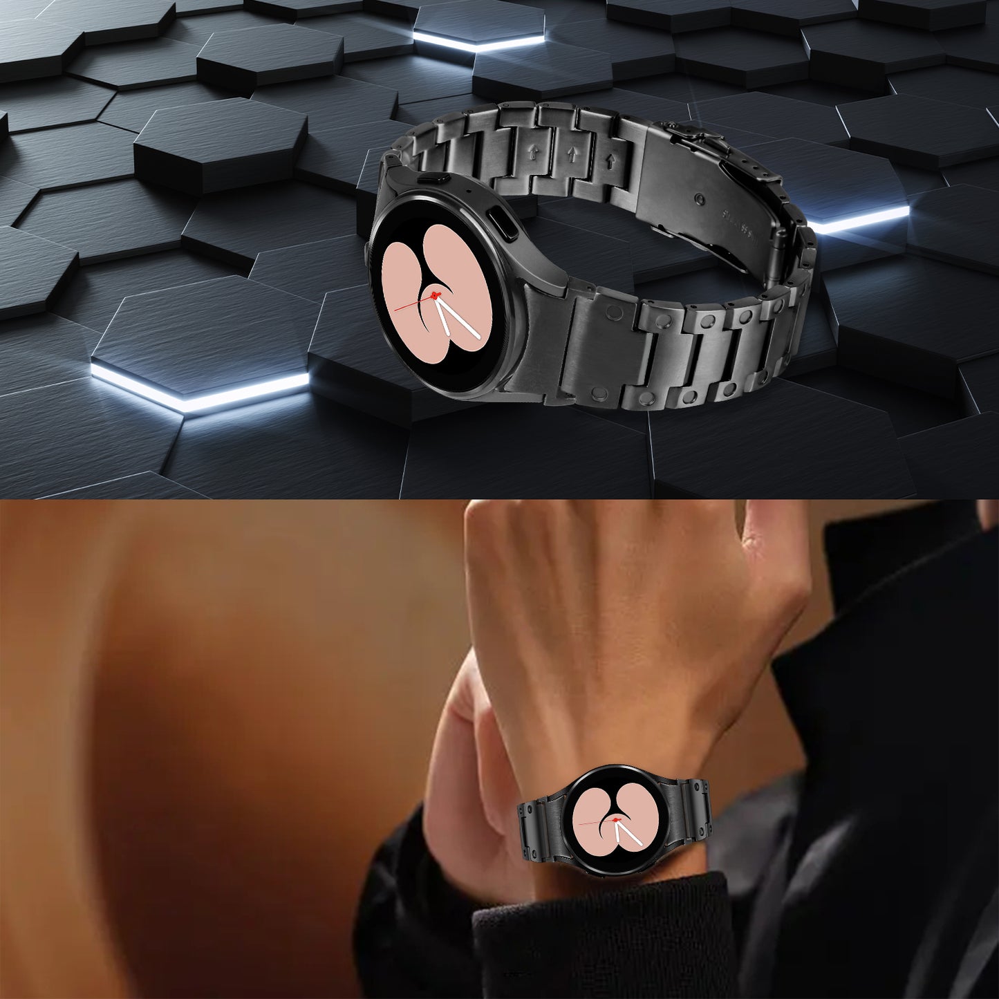 For Samsung Galaxy Watch 5 Active 40mm 44mm / Watch 5 Pro 45mm Watchband Replacement Stainless Steel Wrist Strap - Black