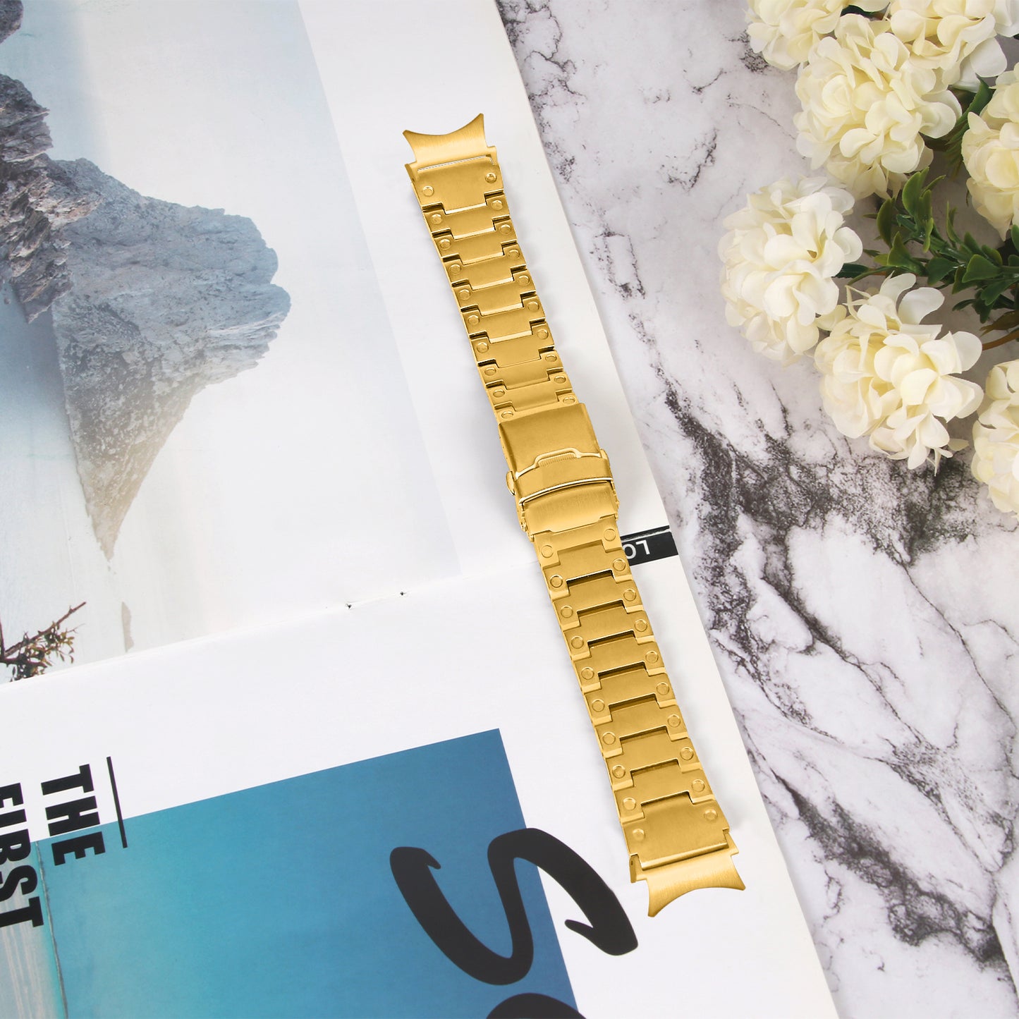 For Samsung Galaxy Watch 5 Active 40mm 44mm / Watch 5 Pro 45mm Watchband Replacement Stainless Steel Wrist Strap - Gold