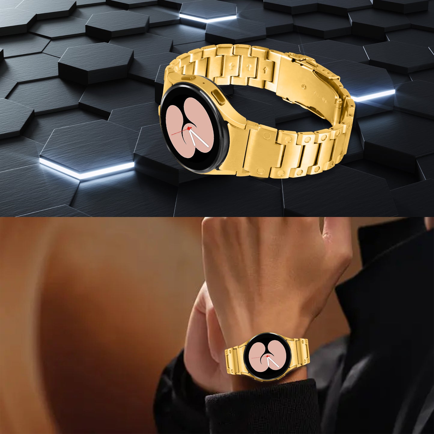 For Samsung Galaxy Watch 5 Active 40mm 44mm / Watch 5 Pro 45mm Watchband Replacement Stainless Steel Wrist Strap - Gold