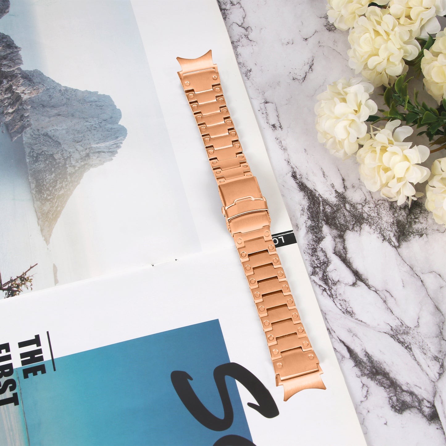 For Samsung Galaxy Watch 5 Active 40mm 44mm / Watch 5 Pro 45mm Watchband Replacement Stainless Steel Wrist Strap - Rose Gold