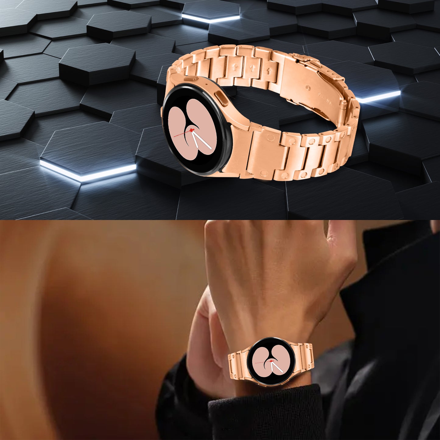 For Samsung Galaxy Watch 5 Active 40mm 44mm / Watch 5 Pro 45mm Watchband Replacement Stainless Steel Wrist Strap - Rose Gold