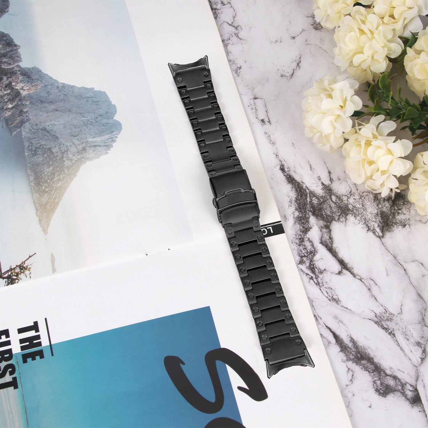 For Google Pixel Watch Three Bead Watch Band Stainless Steel Smart Watch Strap Replacement - Black