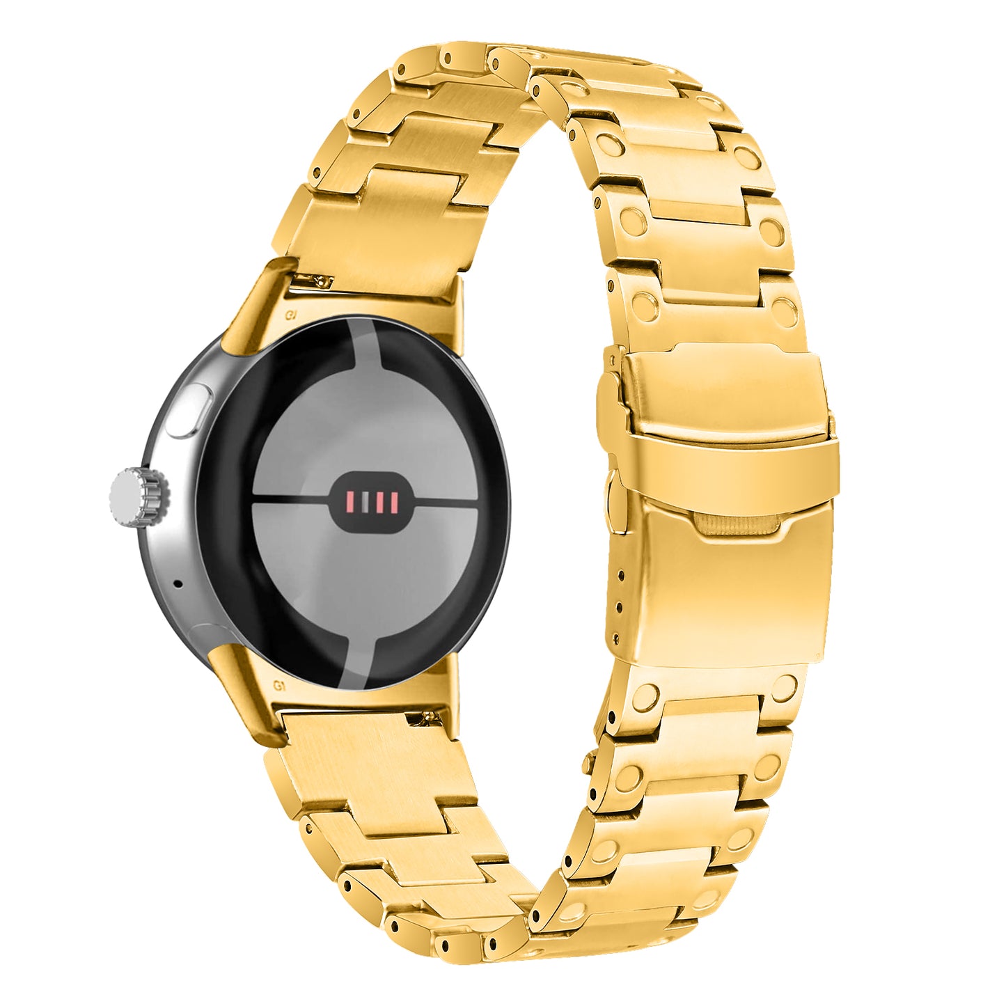 For Google Pixel Watch Three Bead Watch Band Stainless Steel Smart Watch Strap Replacement - Gold