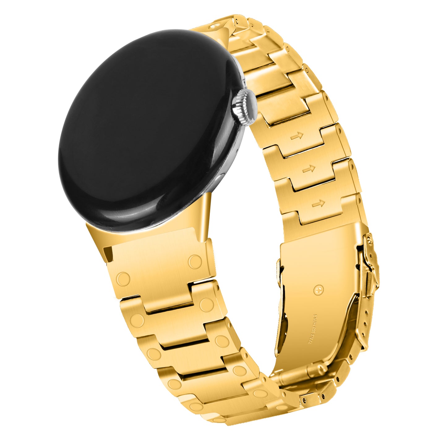 For Google Pixel Watch Three Bead Watch Band Stainless Steel Smart Watch Strap Replacement - Gold