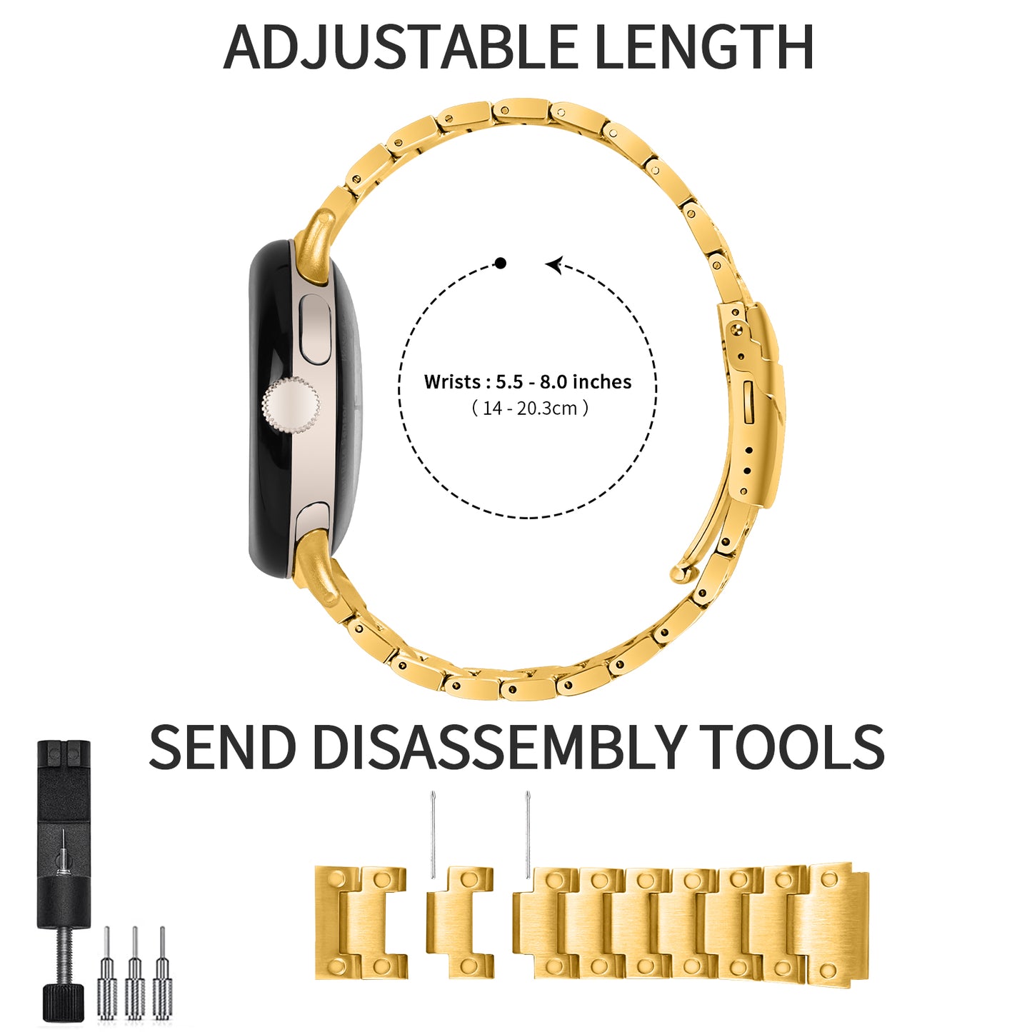For Google Pixel Watch Three Bead Watch Band Stainless Steel Smart Watch Strap Replacement - Gold