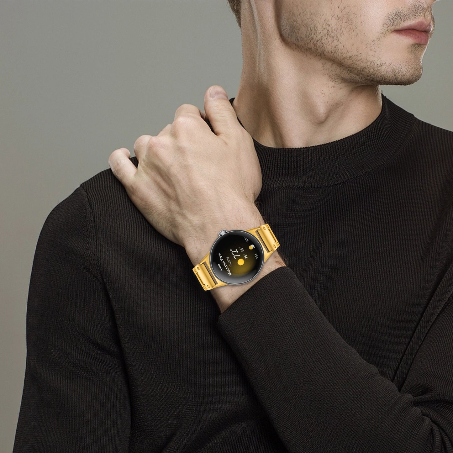 For Google Pixel Watch Three Bead Watch Band Stainless Steel Smart Watch Strap Replacement - Gold