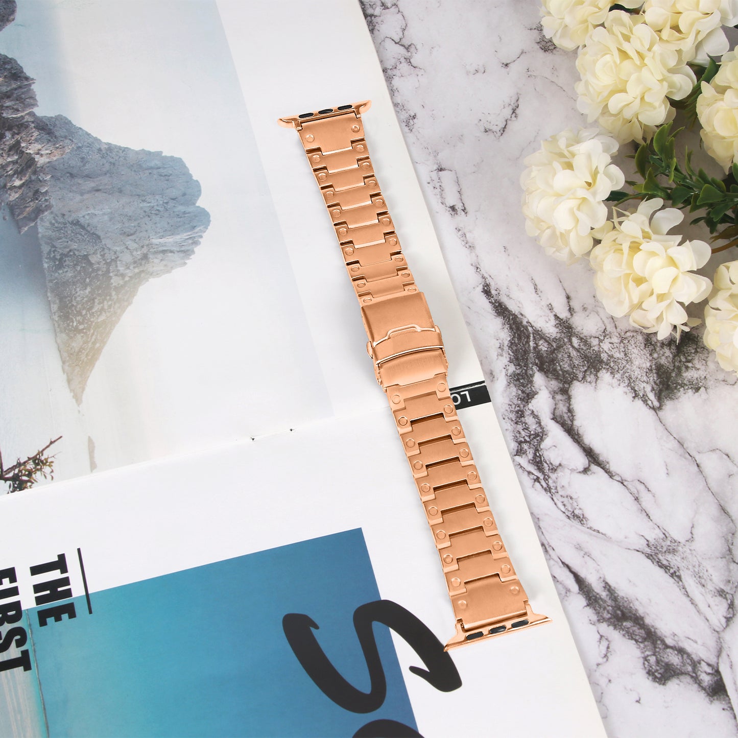 for Apple Watch Series 8 / 7 41mm / 6 / 5 / 4 / SE (2020) / SE (2022) 40mm / 3 / 2 / 1 38mm Watch Strap Replacement Stainless Steel Watch Band - Rose Gold