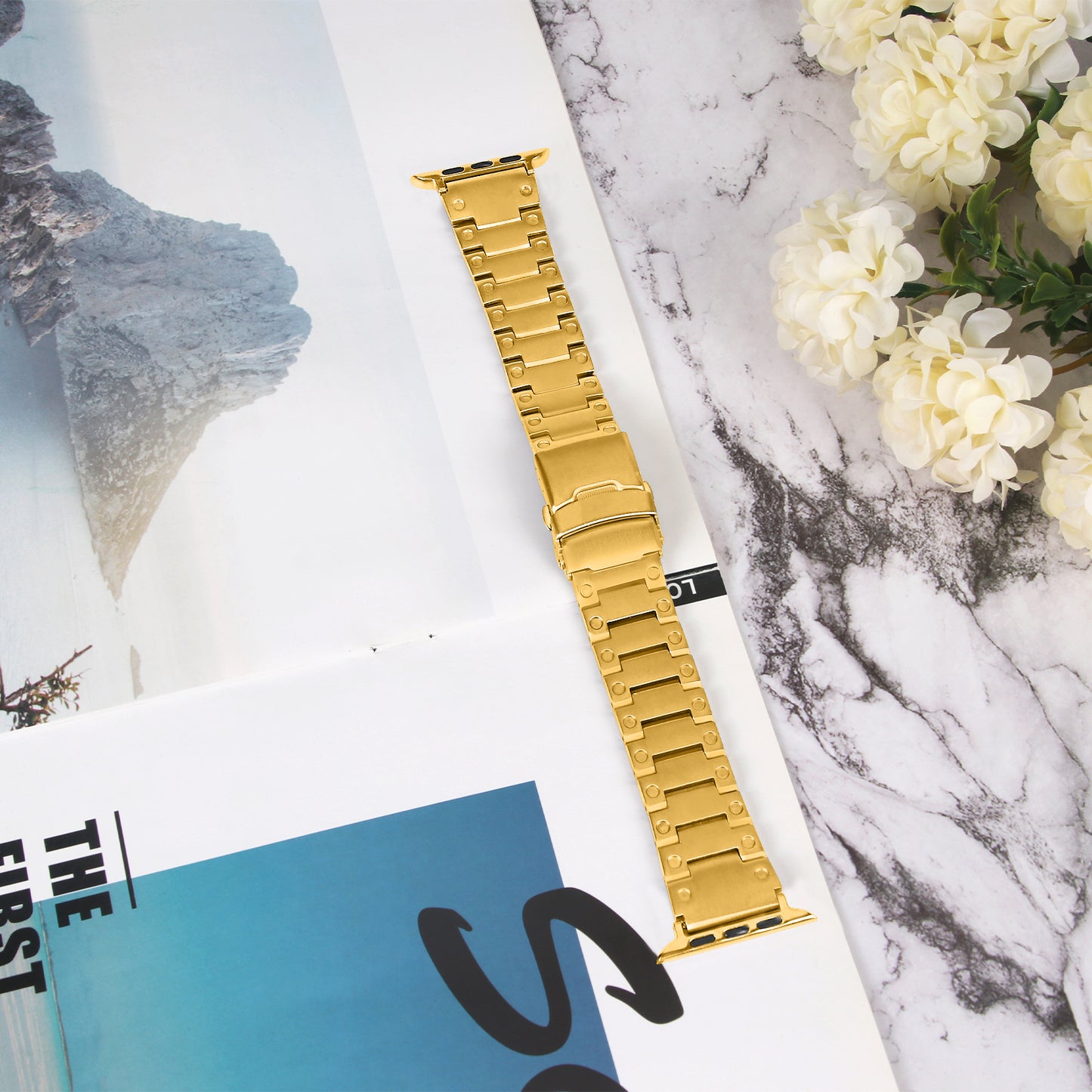 For Apple Watch Ultra 49mm / Series 8 / 7 45mm / 6 / 5 / 4 / SE / SE (2022) 44mm / 3 / 2 / 1 42mm Smart Watch Band Stainless Steel Strap - Gold