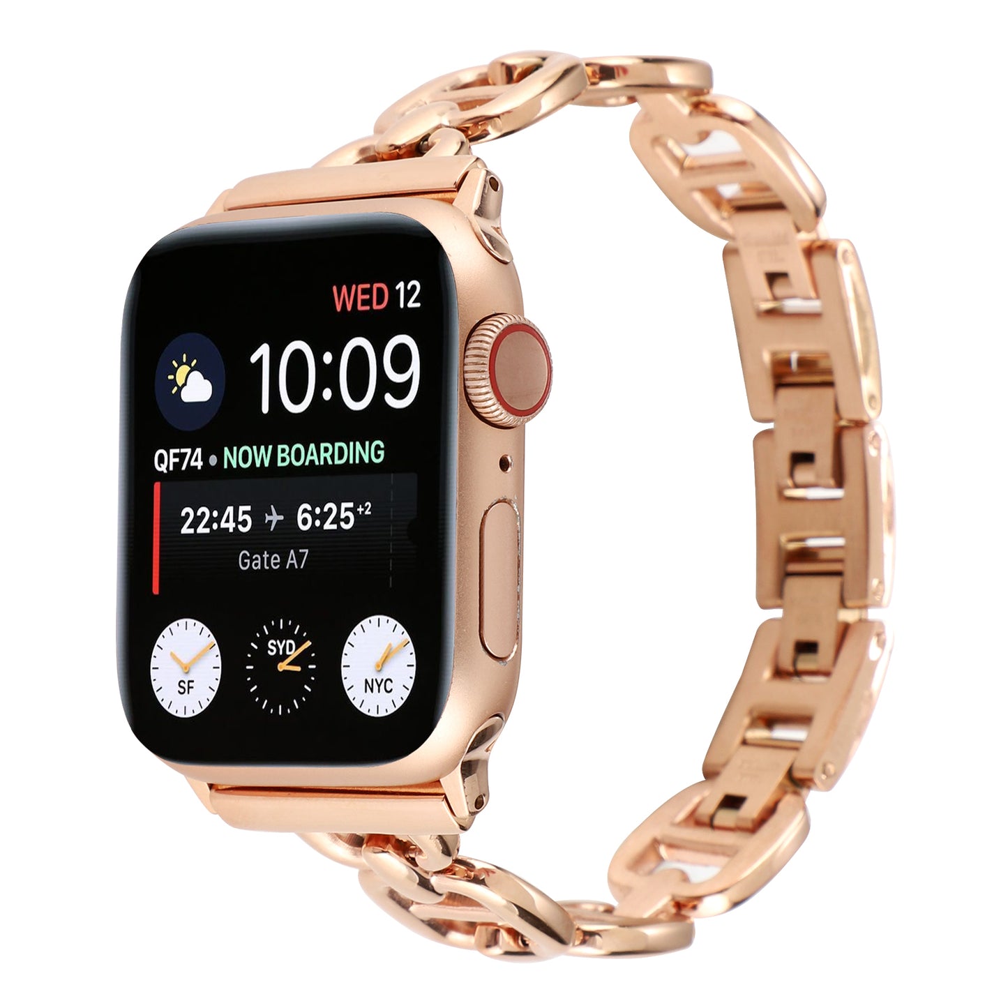 for Apple Watch Ultra 49mm / Series 8 / 7 45mm / 6 / 5 / 4 / SE / SE (2022) 44mm / 3 / 2 / 1 42mm Metal Bracelet Watch Strap Replacement Wrist Band - Rose Gold