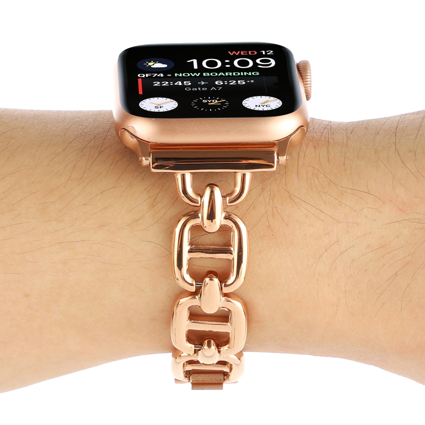 for Apple Watch Ultra 49mm / Series 8 / 7 45mm / 6 / 5 / 4 / SE / SE (2022) 44mm / 3 / 2 / 1 42mm Metal Bracelet Watch Strap Replacement Wrist Band - Rose Gold