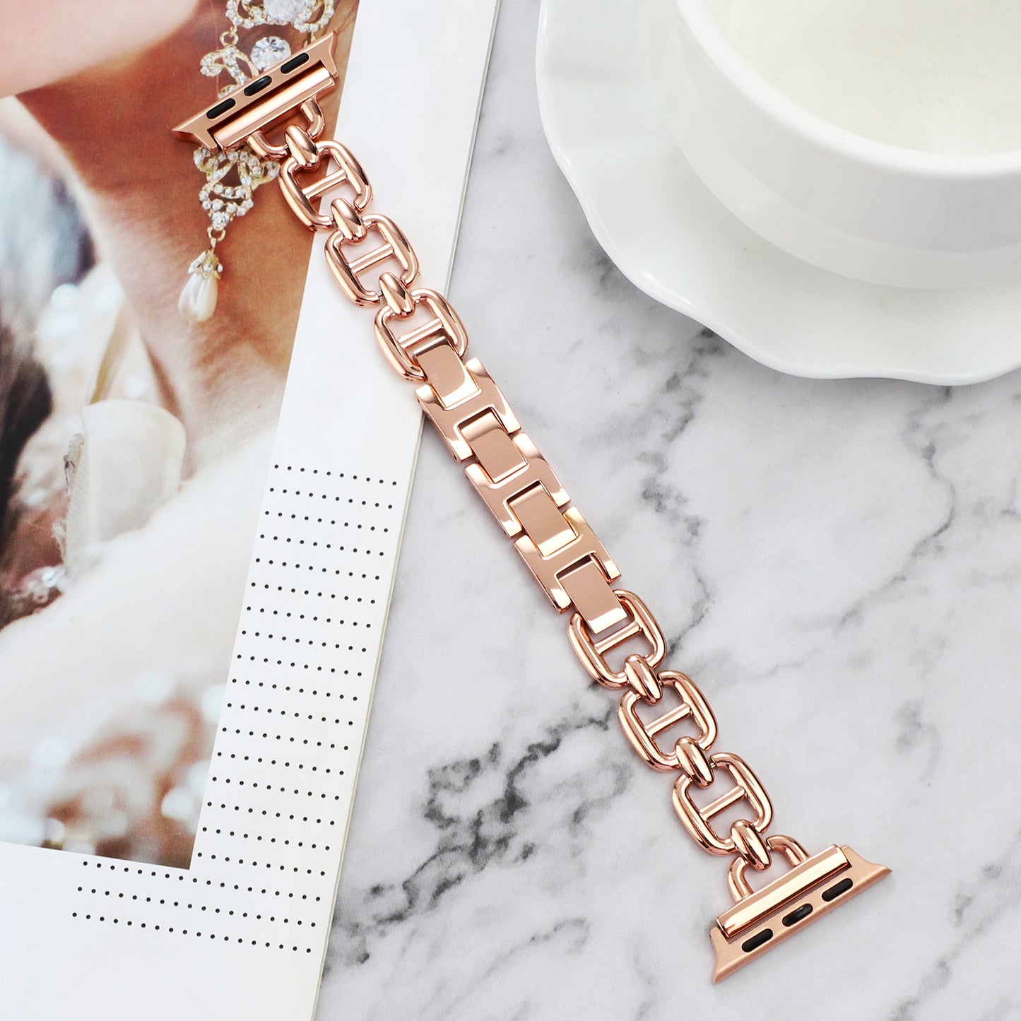 for Apple Watch Ultra 49mm / Series 8 / 7 45mm / 6 / 5 / 4 / SE / SE (2022) 44mm / 3 / 2 / 1 42mm Metal Bracelet Watch Strap Replacement Wrist Band - Rose Gold