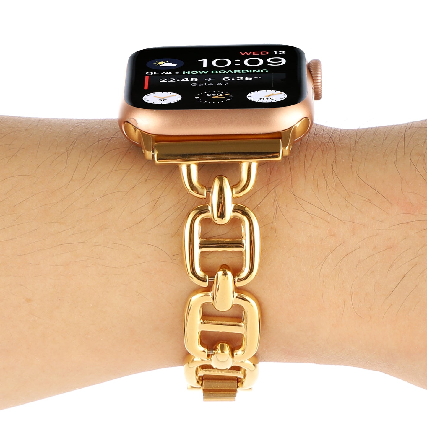 For Apple Watch Series 8 / 7 41mm / 6 / 5 / 4 / SE / SE (2022) 40mm / 3 / 2 / 1 38mm Wrist Band Replacement Metal Watch Strap - Gold