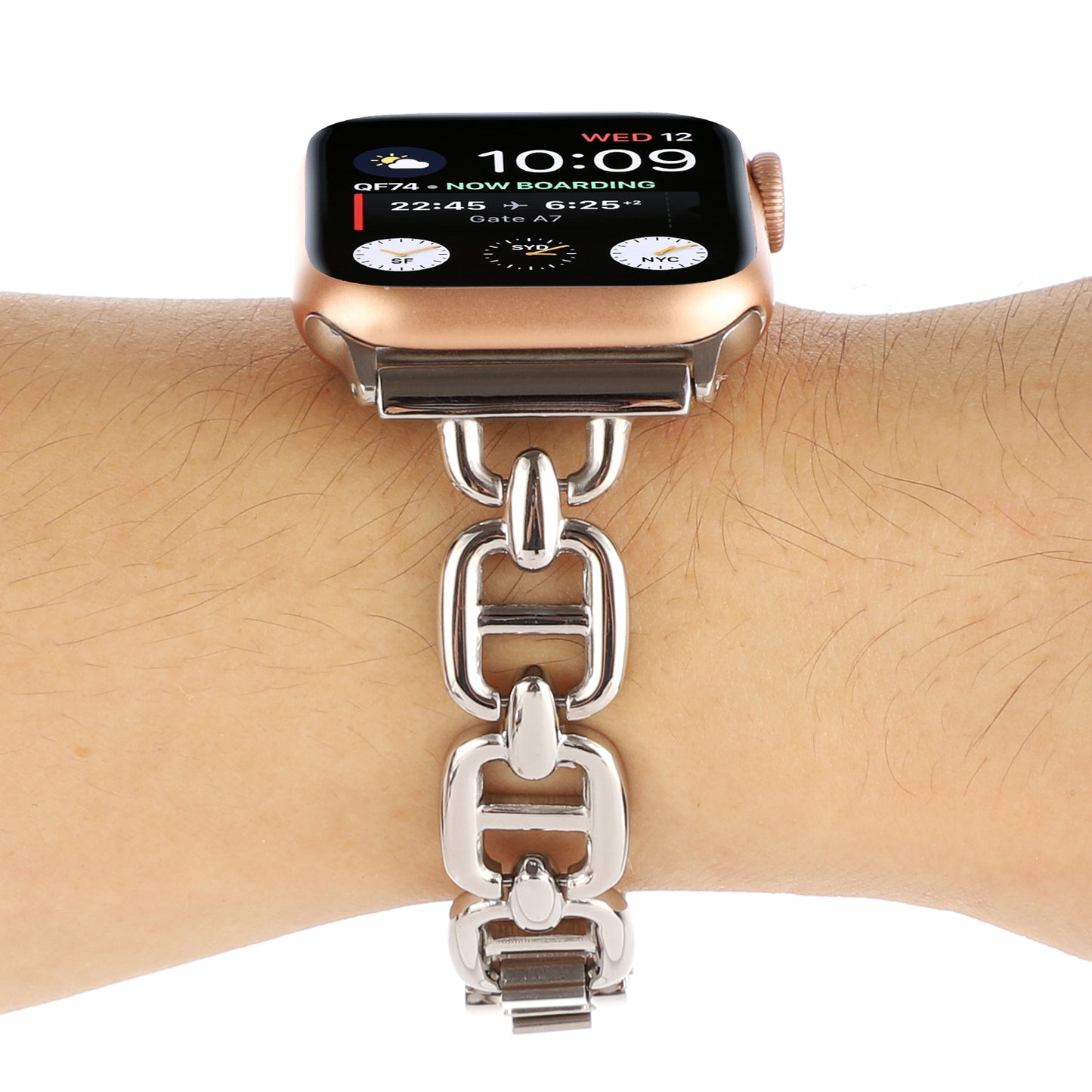 For Apple Watch Series 8 / 7 41mm / 6 / 5 / 4 / SE / SE (2022) 40mm / 3 / 2 / 1 38mm Wrist Band Replacement Metal Watch Strap - Silver