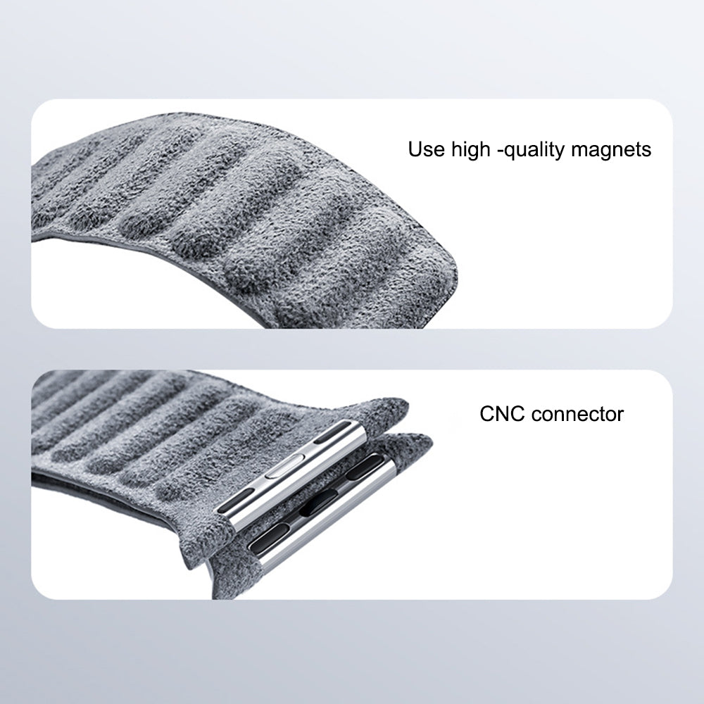 For Apple Watch Series 8 7 41mm / Series 6 5 4 SE SE (2022) 40mm / Series 3 2 1 38mm Watchband Suede Leather Magnetic Strap - Light Grey